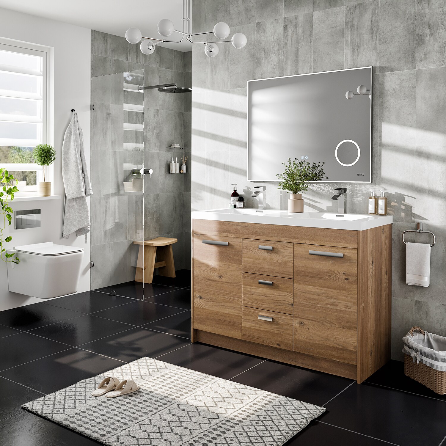 Eviva 47-in Natural Oak Double Sink Bathroom Vanity with White Acrylic ...