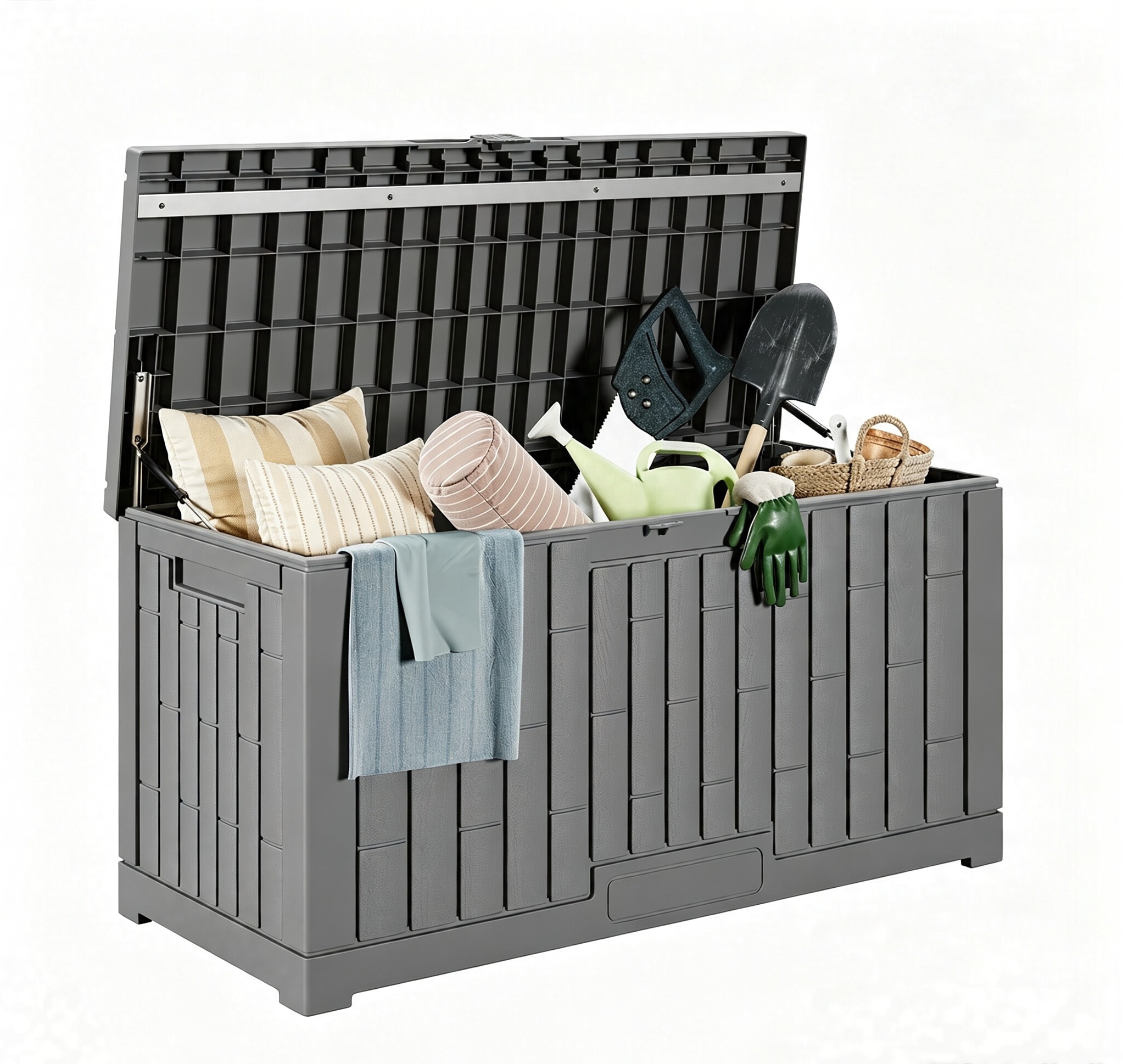 LAUSAINT HOME  80 Gal Resin Deck Box, Lockable Outdoor Storage for Garden Tools & Patio Cushions (Gray)