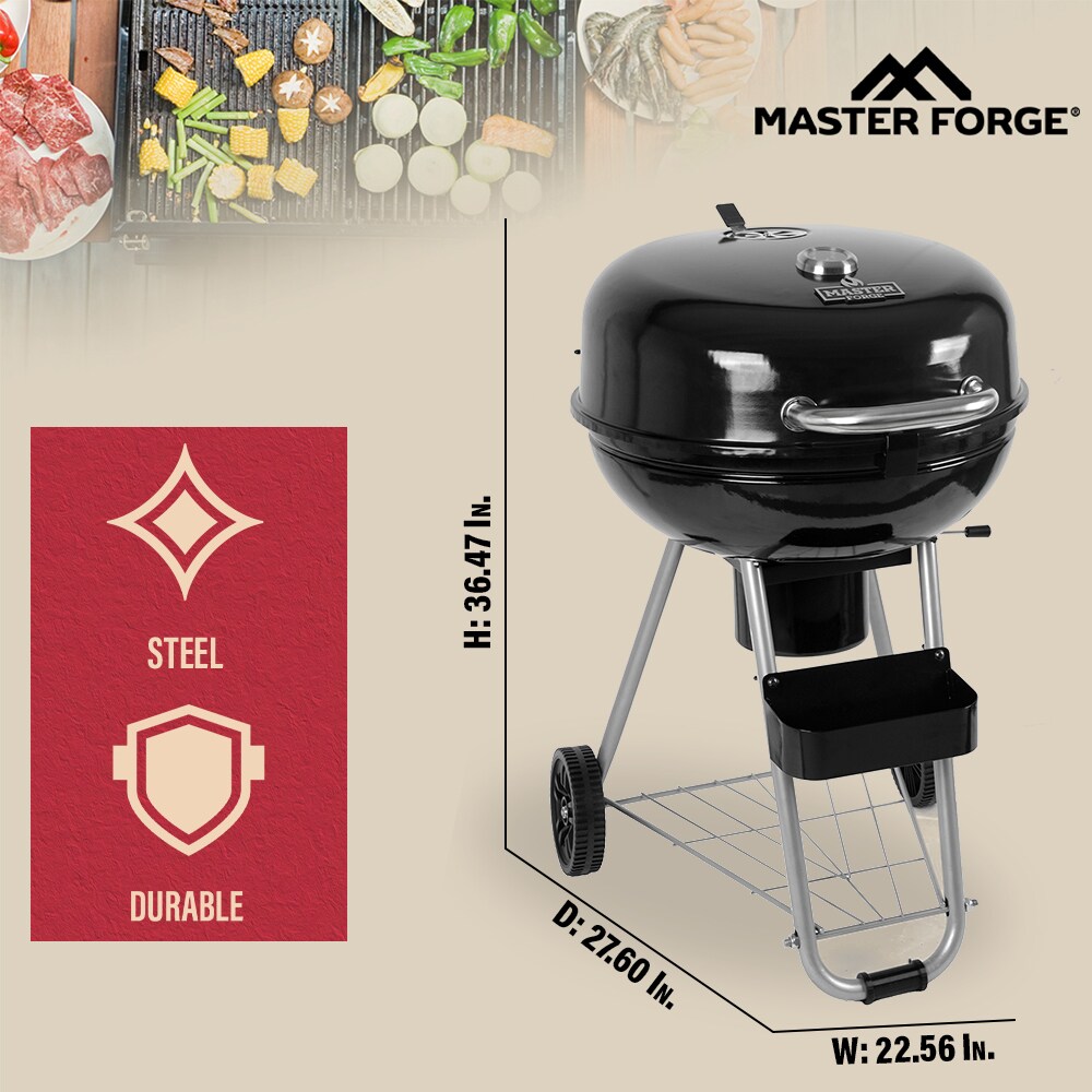 Master Forge 22.17 in W Black Porcelain Coated Kettle Charcoal Grill in the Charcoal Grills department at Lowes