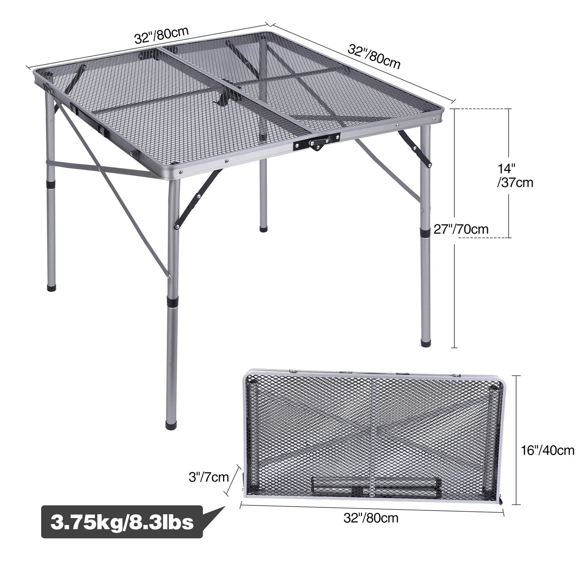 Wildaven 24-in Silver Cast Aluminum Rectangle Folding Picnic Table