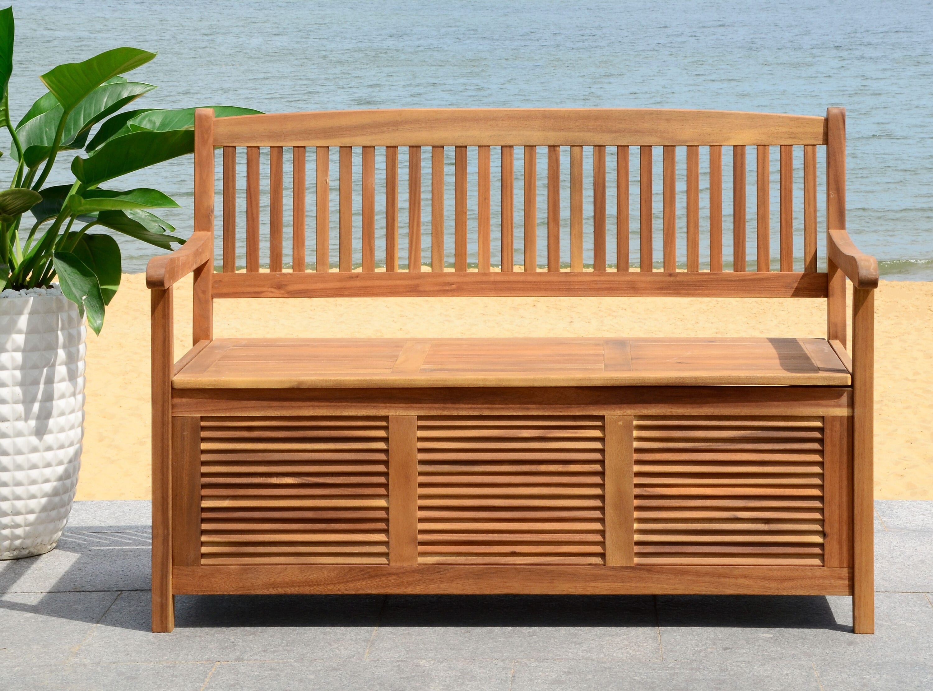 Safavieh PAT7017B Brisbane 50.0-in W x 35.2-in H Natural Acacia Traditional Bench