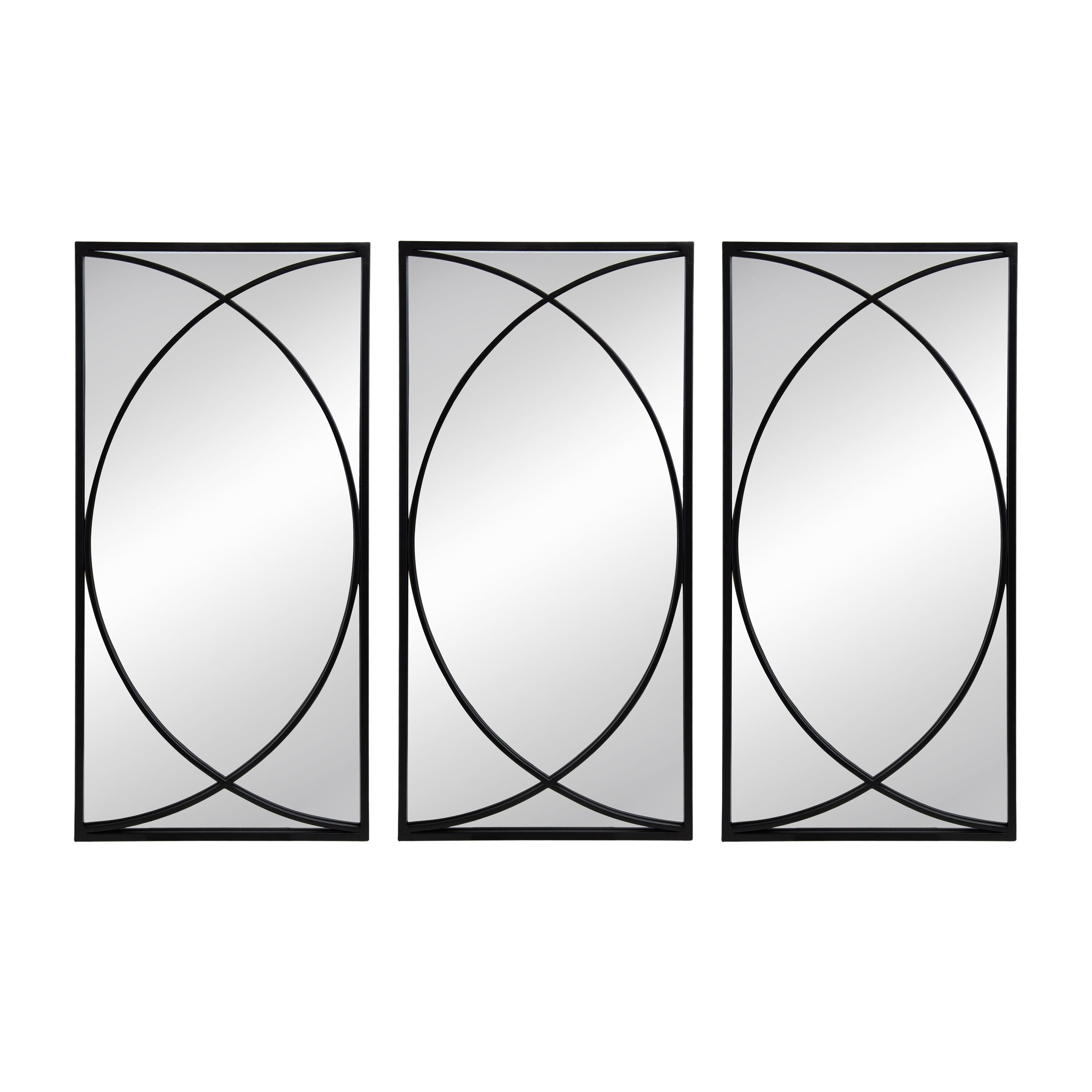 LIVACA - 32 inch Black Iron Rectangular Wall Mirrors Set of 3 with Crossed Ring Design