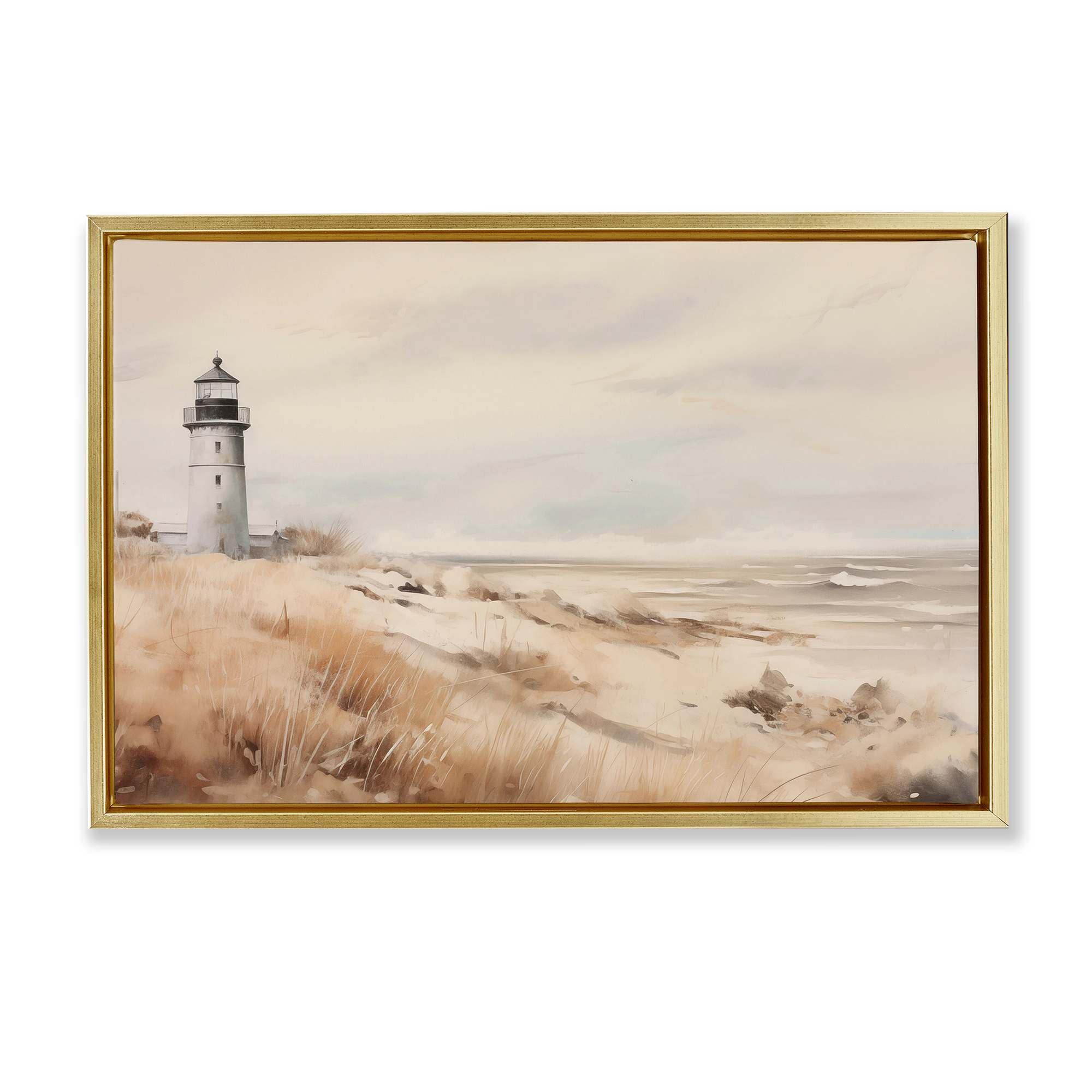 Stupell Industries BT-707-FFG-16X24 Distant Lighthouse in Neutral Tones Floating Frame design by Arlington Prints