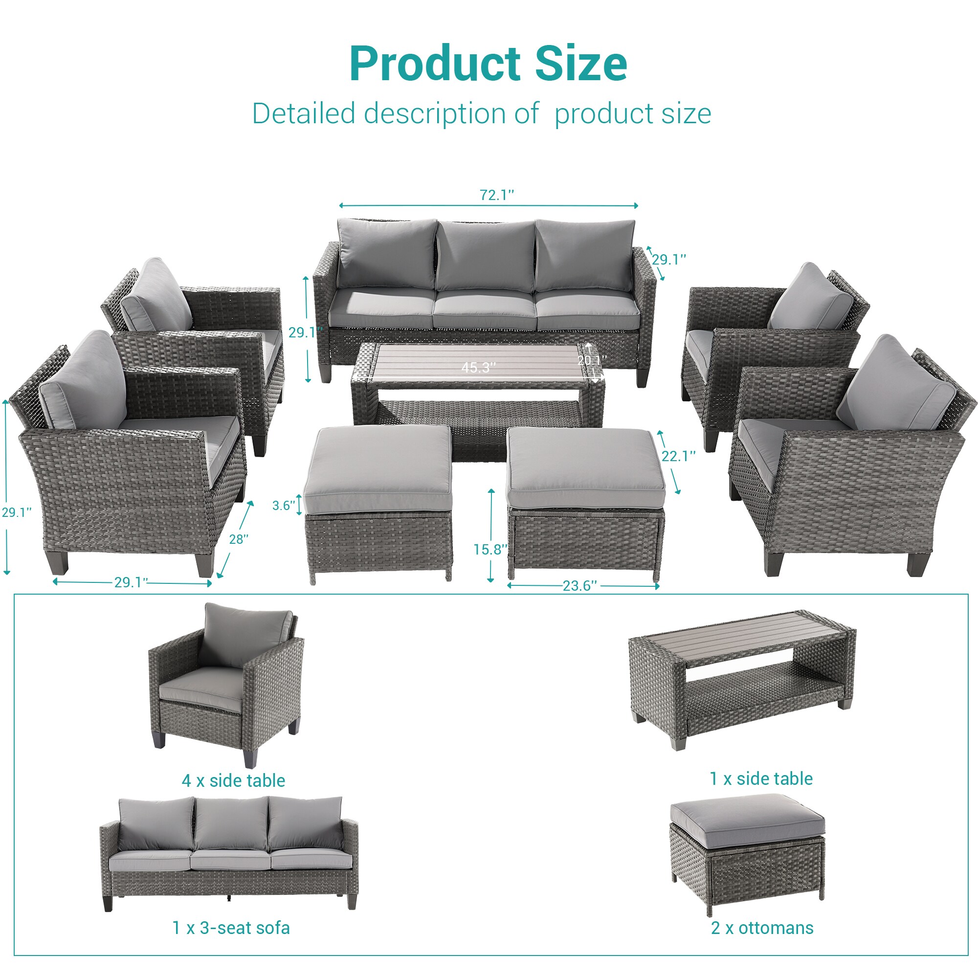 ACEGOSES LW-ST21-115HGY Patio-Conversation-Sets - View #3