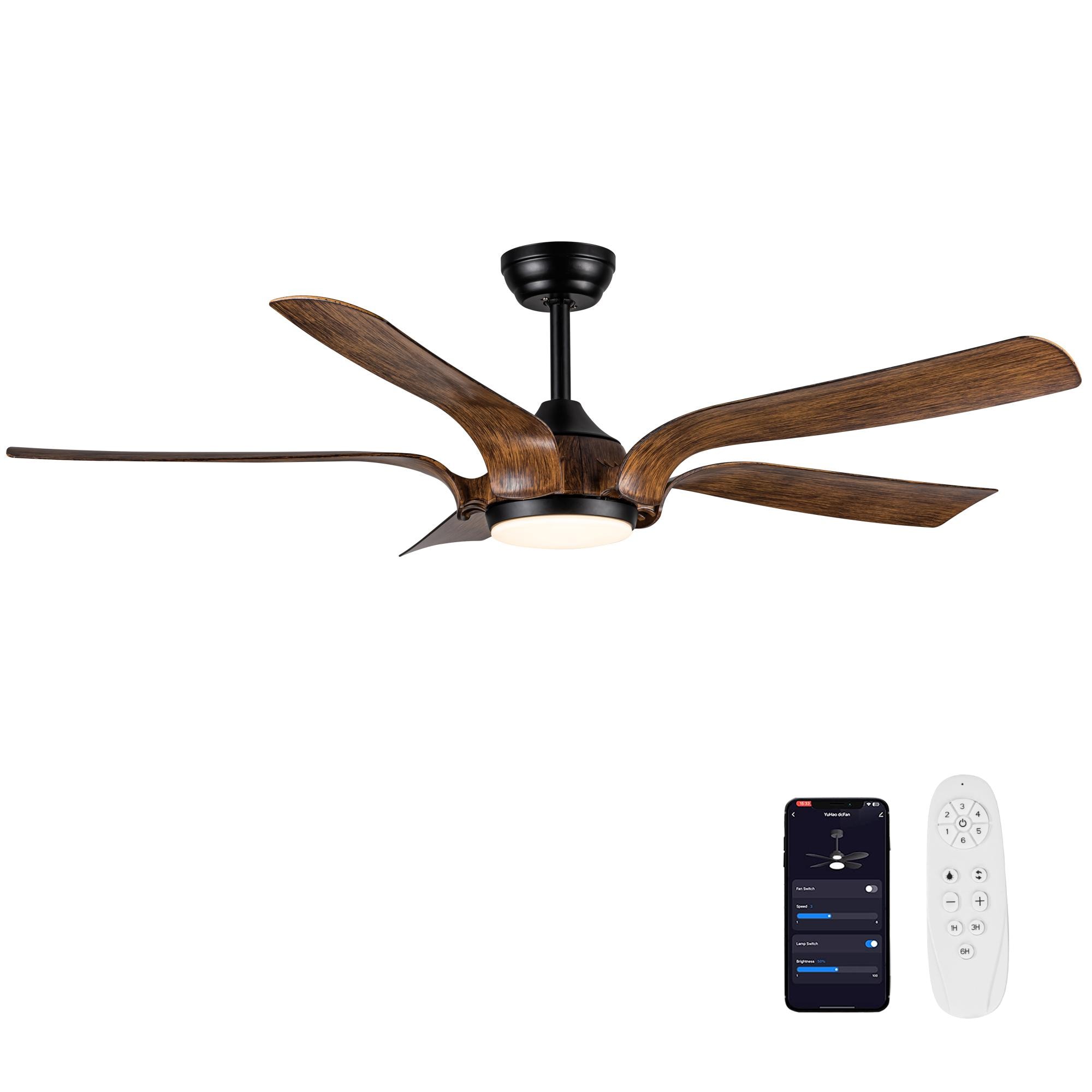 Bayfeve BFYH-21898-CF Adjustable Speed 56-in Color-Changing Integrated LED Outdoor Smart Black with Brown ABS Blades Ceiling Fan With Light and Remote ( 5 -Blade )
