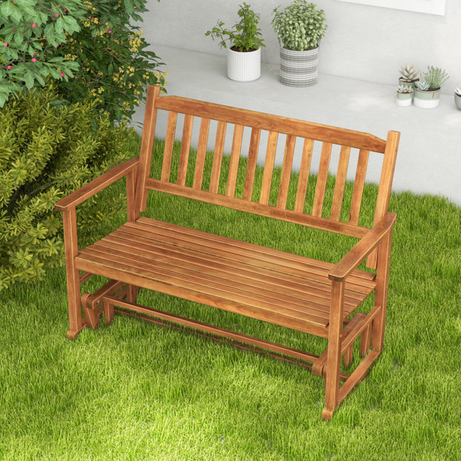 Mondawe MO-NP11444NA 50-in W x 39-in H Brown Pine Glider Bench