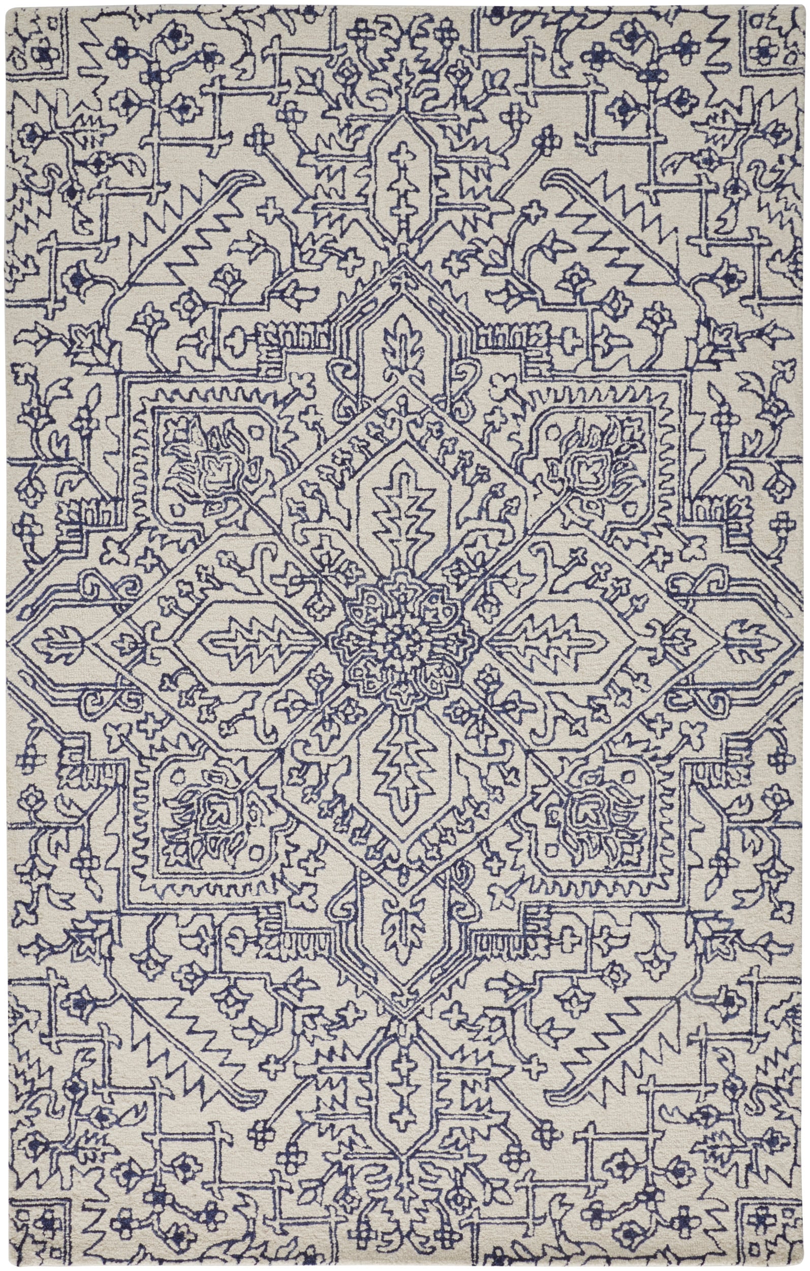 Room Envy 869R8778IVYNVYH00 10 x 14 (ft) Tufted Wool Ivory/Blue Rectangular Indoor Medallion Area rug