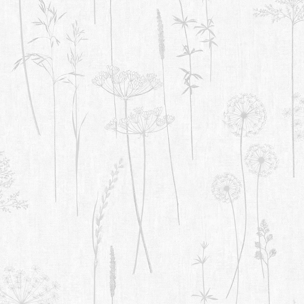 Graham & Brown 10488894 8-Inches White/Silver Vinyl Textured Floral 0.6-Sq. Feet Unpasted Paste the wall Wallpaper Sample