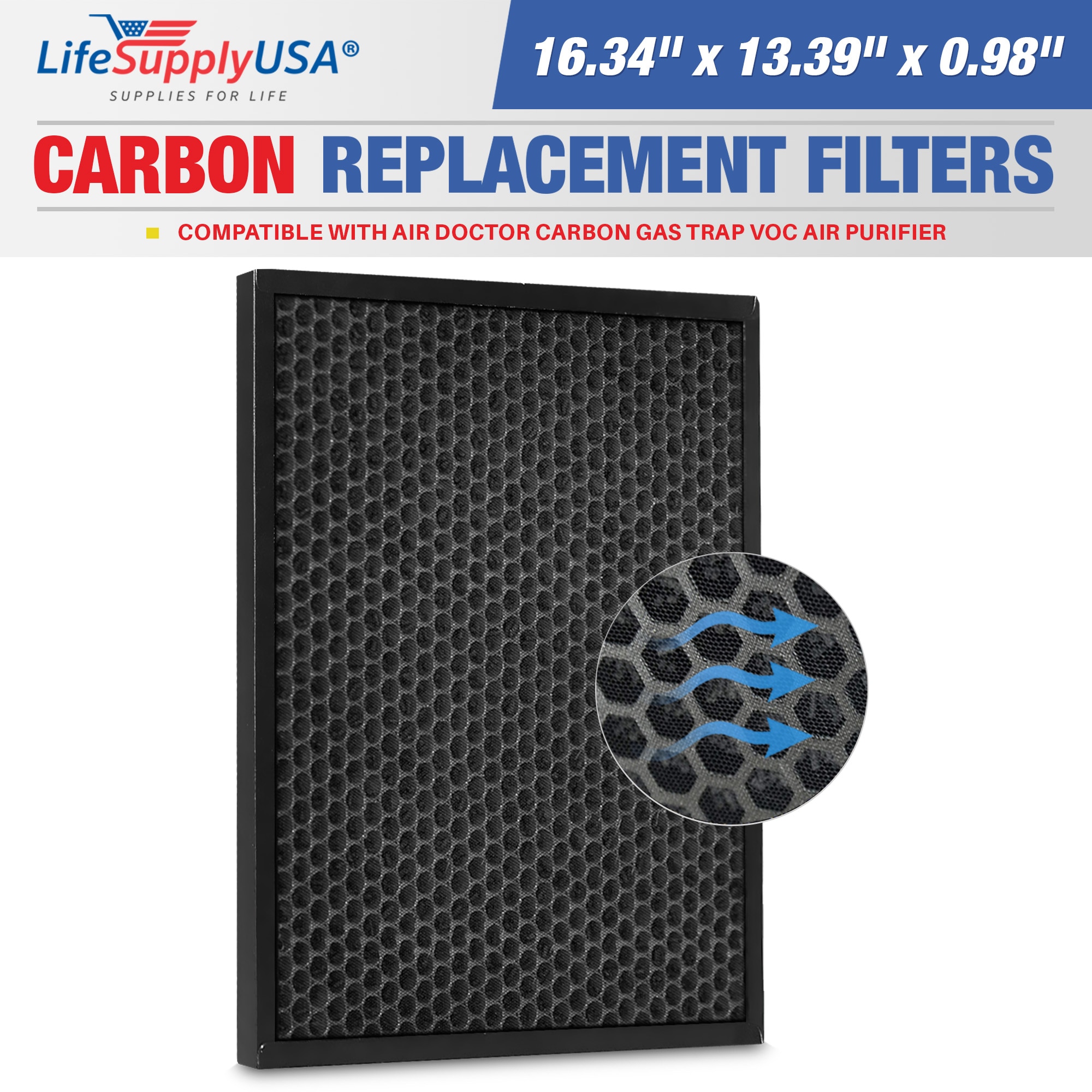 LifeSupplyUSA ER602-HD 13.39-Inches W x 0.98-Inches H x 16.34-Inches L AIR Doctor Carbon Gas Trap VOC True HEPA Air Purifier Filter