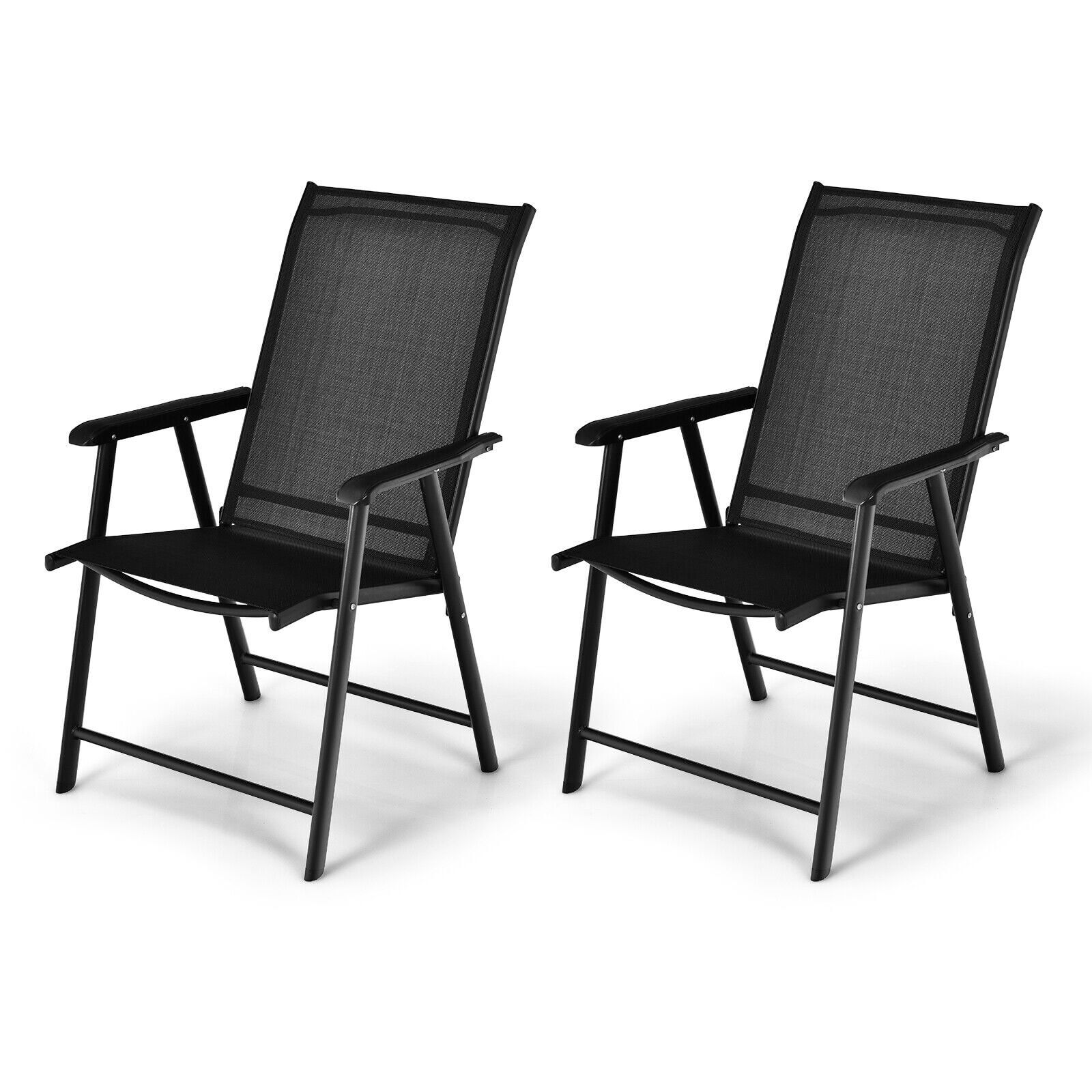 Slickblue Black/Gray Residential Folding Chair with Armrest Fabric Seat (2-Pack/4-Pack)