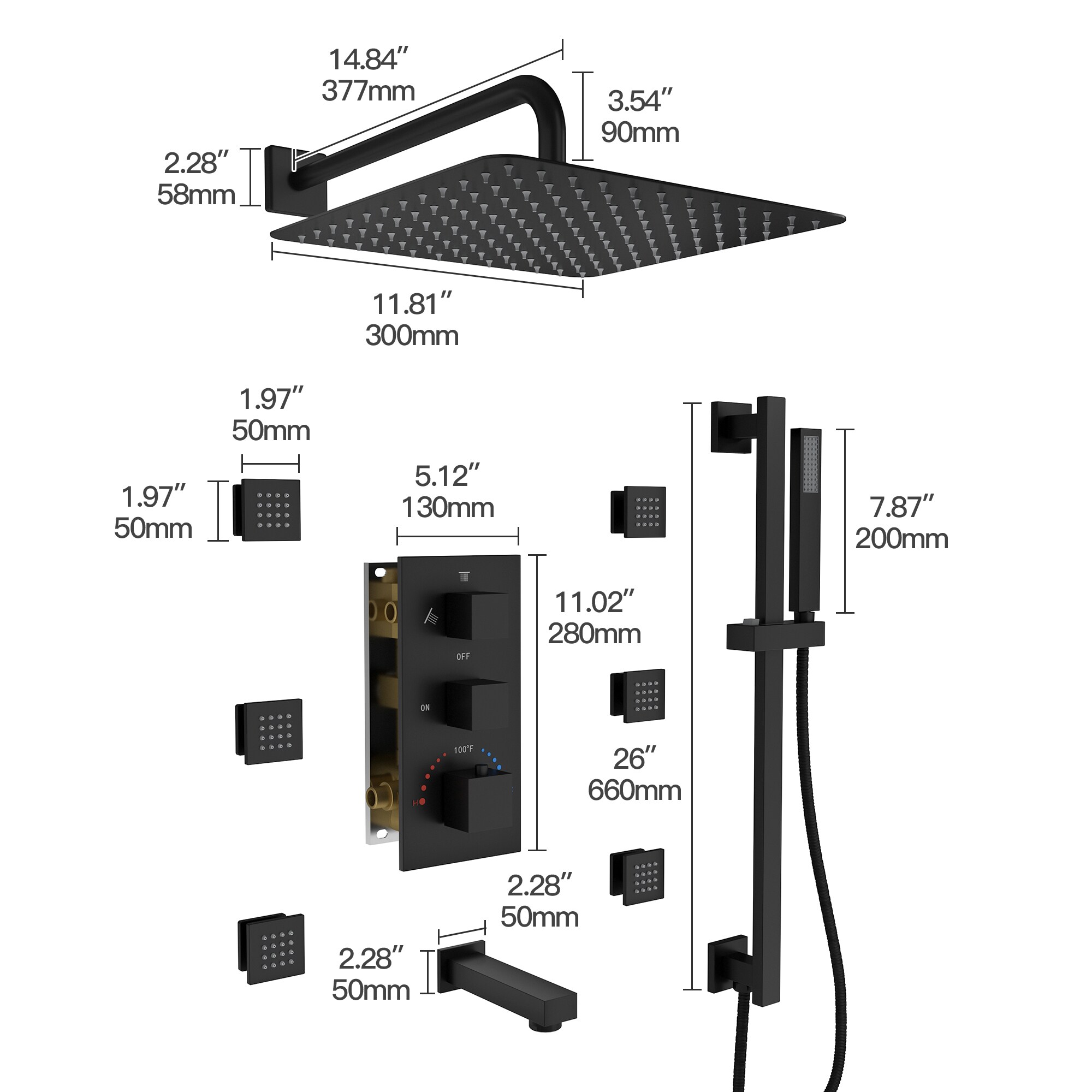 CASAINC CA-A4384-MB Showerhead-Bar-Panels - View #10