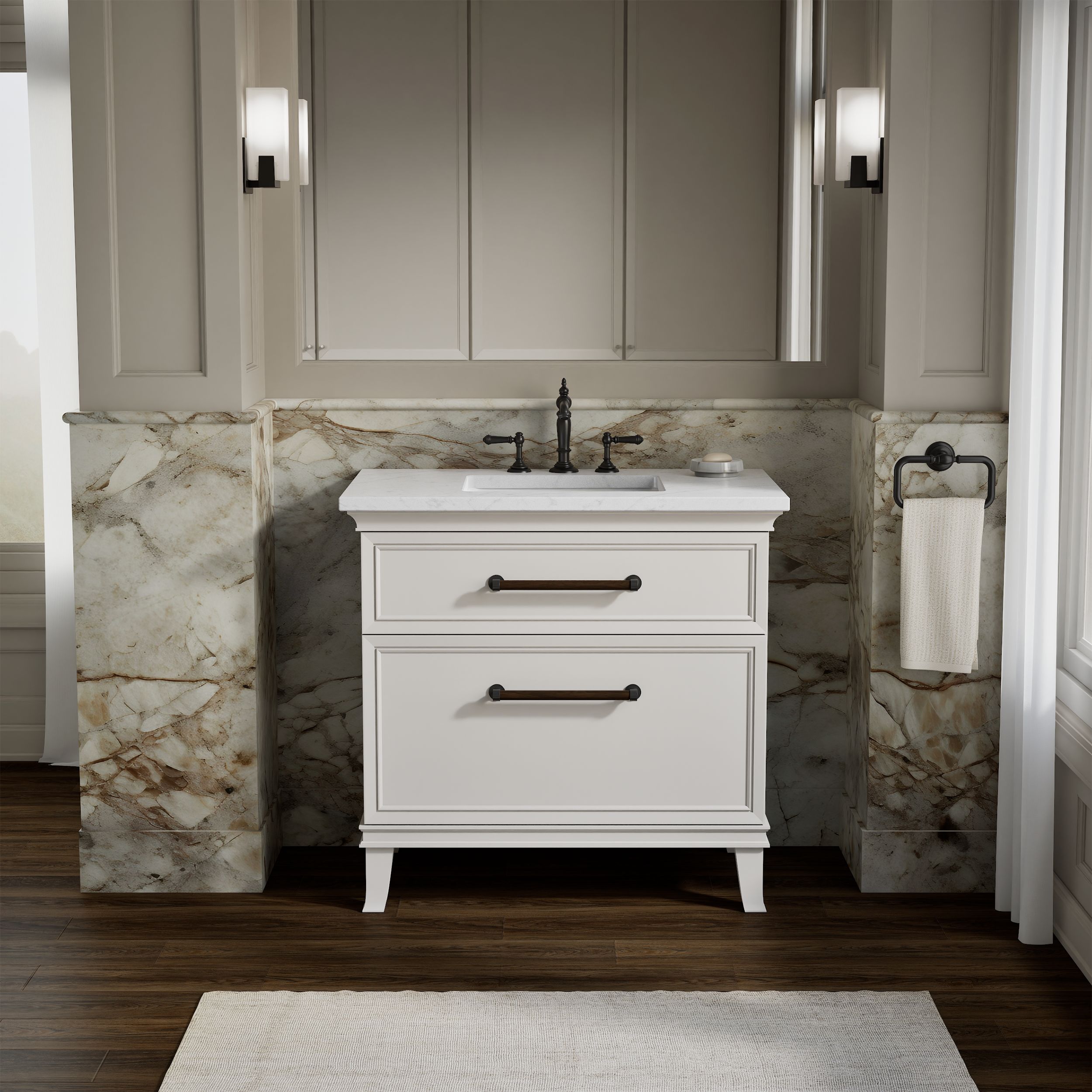 KOHLER Artifacts 37-in Linen White Undermount Single Sink Bathroom Vanity with White Quartz Top