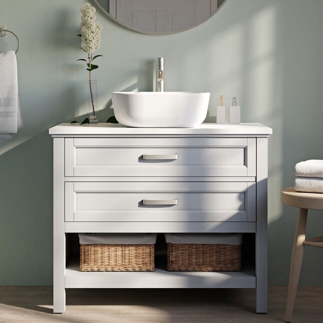 Style Selections Cromlee 36 In Light Gray Single Sink Bathroom Vanity With White Engineered Stone Top Faucet Included The Vanities Tops Department At Com - Bathroom Vanity With Sink And Faucet Included