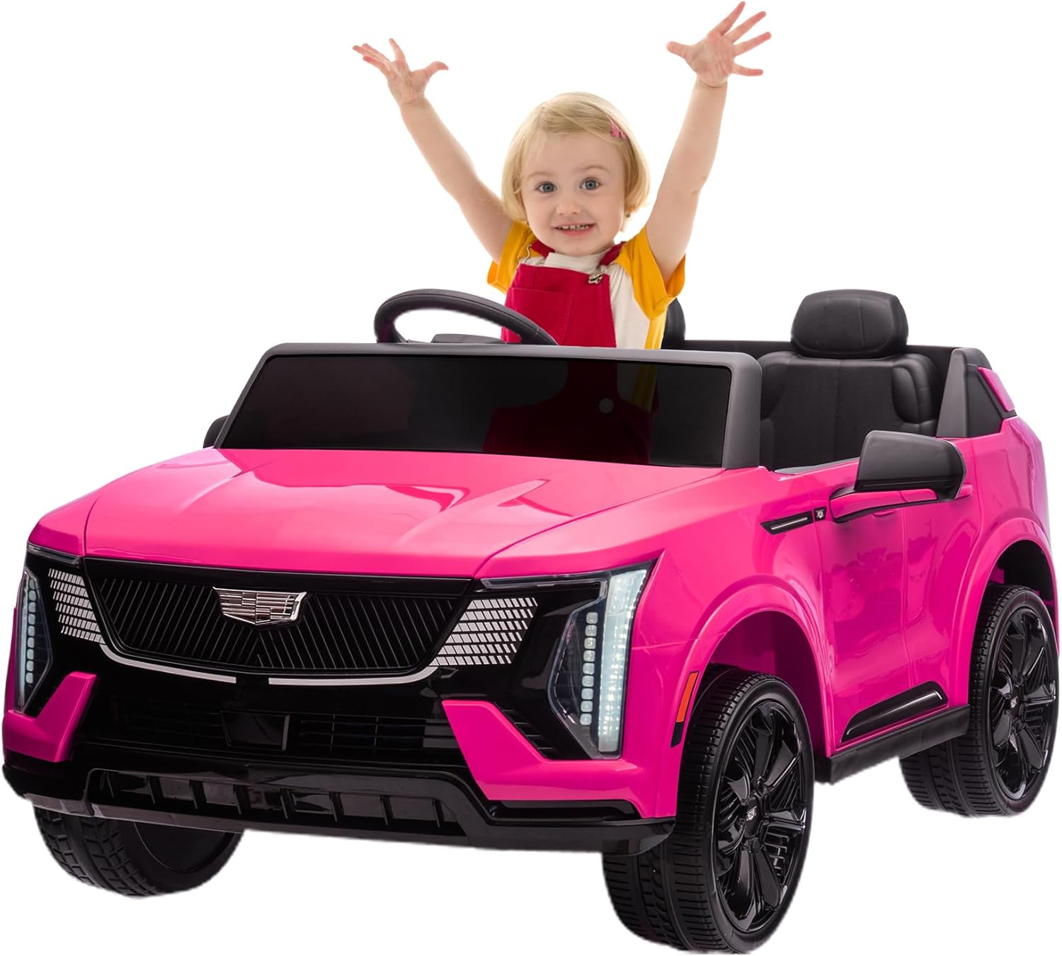 Qeetex LHF-TC-WQ591116 24V Ride on Car Licensed Battery Powered Electric Vehicle w/Remote Control 2 Seater 4-Wheel Shock Absorbers Smooth Start Music LED Lights for Boys Girls Pink