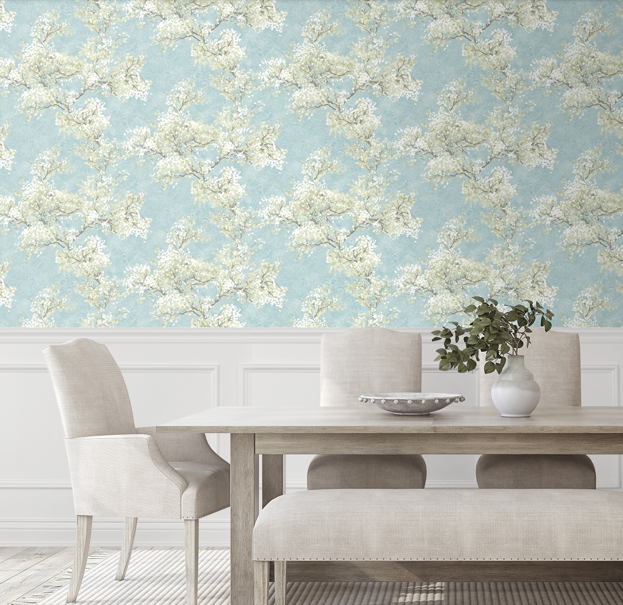 Blue Mist and Green Tea Floral Peel and Stick Wallpaper