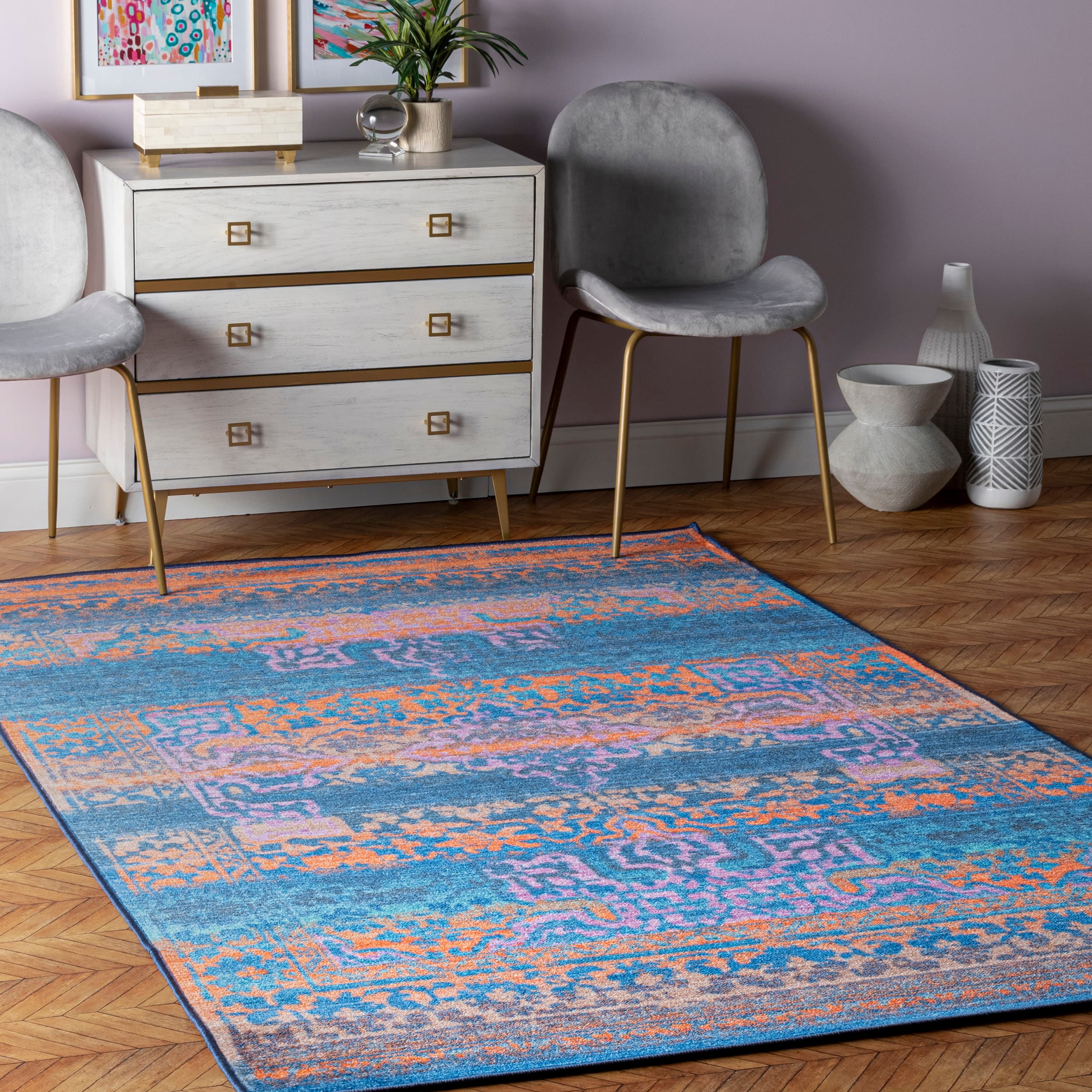 nuLOOM MCGZ27A-508 5 x 8 (ft) Loomed Nylon Navy Blue Rectangular Indoor Distressed/Overdyed Area rug