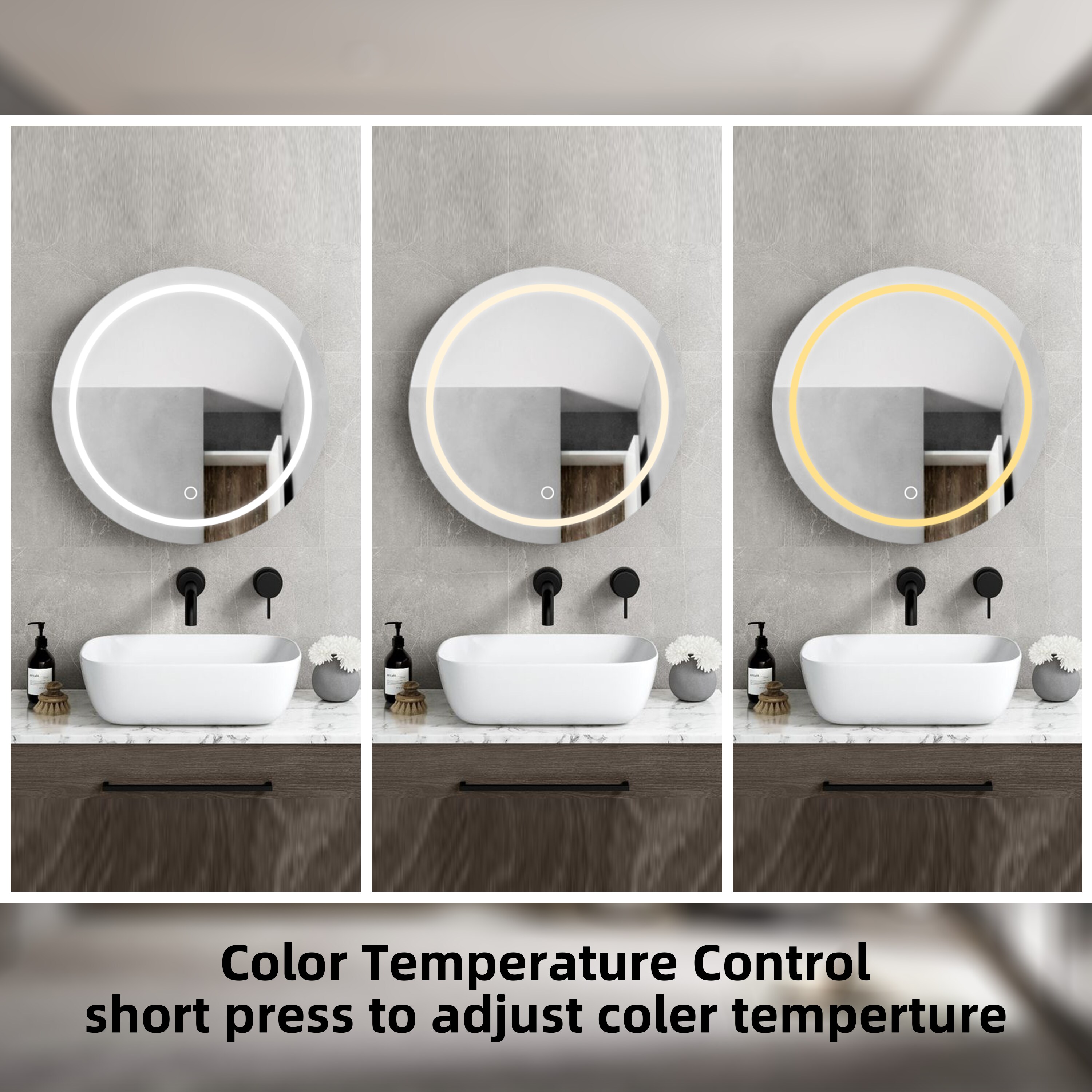 AAZJ AO 25-in x 26-in Lighted LED Fog Free Surface Mount Silver and Black Mirrored Round Medicine Cabinet