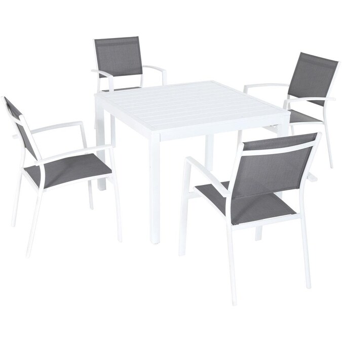 Mod Furniture Harper 5 Piece White, White Aluminum Patio Dining Chairs