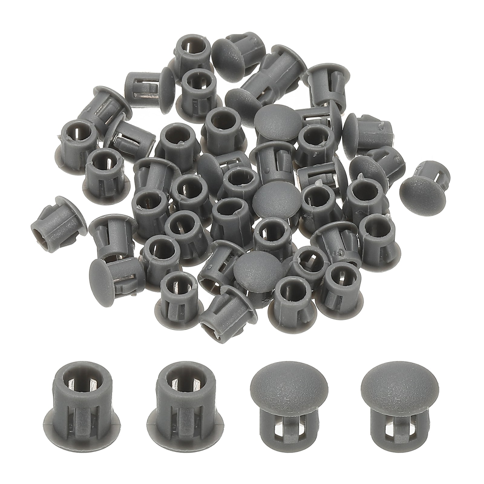 PATIKIL Plastic Hole Plugs 48pcs 2/9 inch(6mm) Plastic Plugs Screw Hole Plug Snap Desk Grommet Buckle Knockout Locking Plugs Furniture Insert End Cap for Holes Kitchen Cabinet Gray