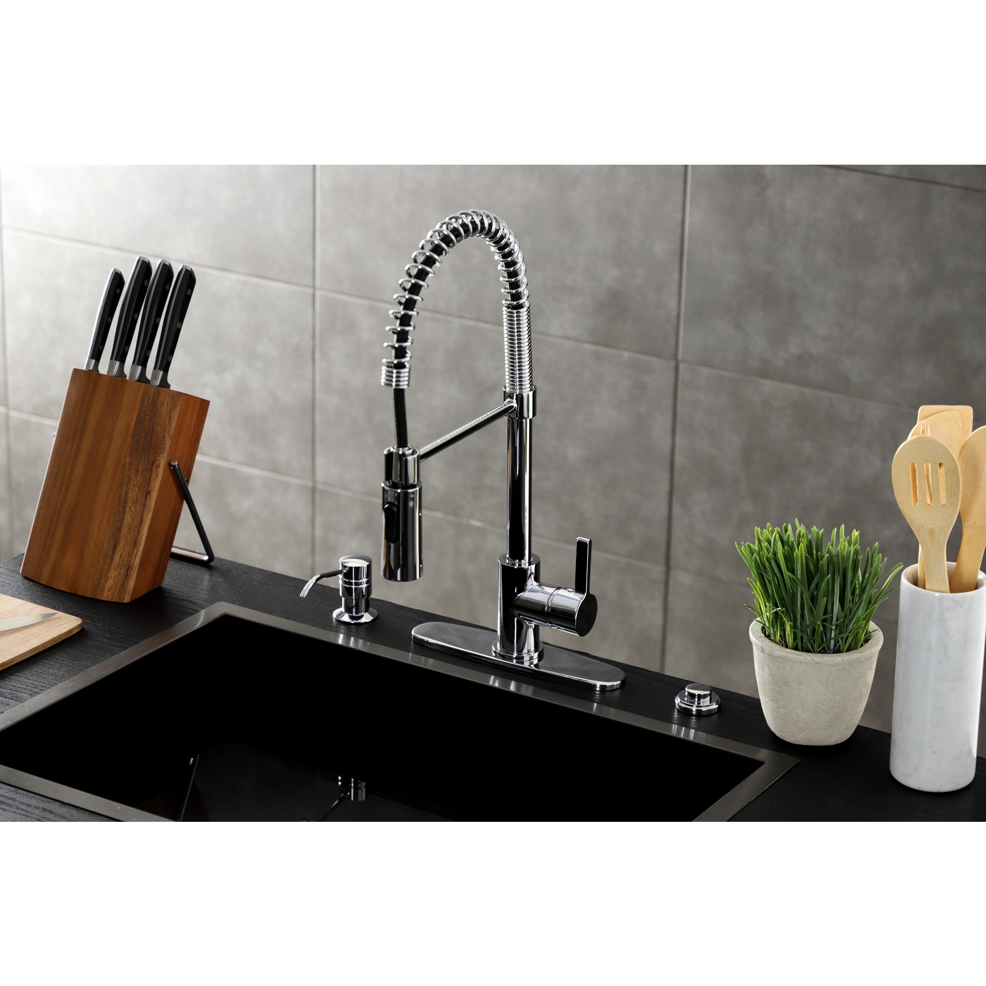 Kingston Brass ULS8771CTL Continental Polished chrome Single Handle Deck-mount Pre-rinse Kitchen Faucet with Sprayer ( Deck Plate Included )