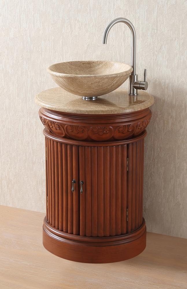 Stufurhome 23-in Cherry Single Sink Bathroom Vanity with Travertine ...