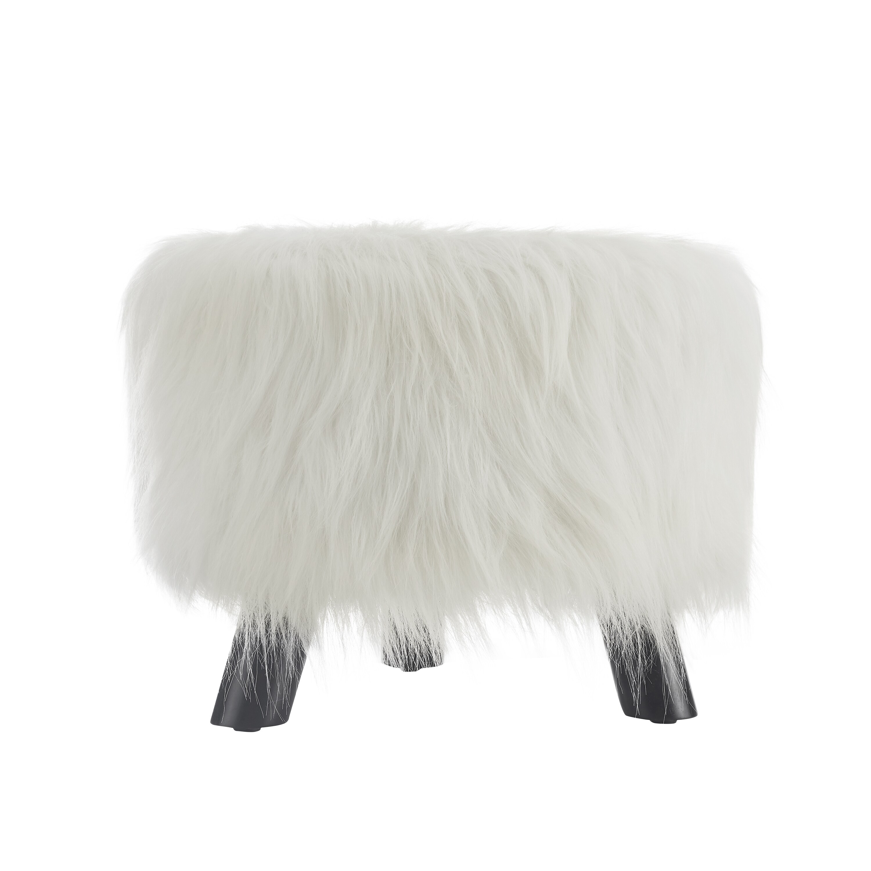 Linon Faux fur White Faux Fur 13 in H Small Upholstered Wood