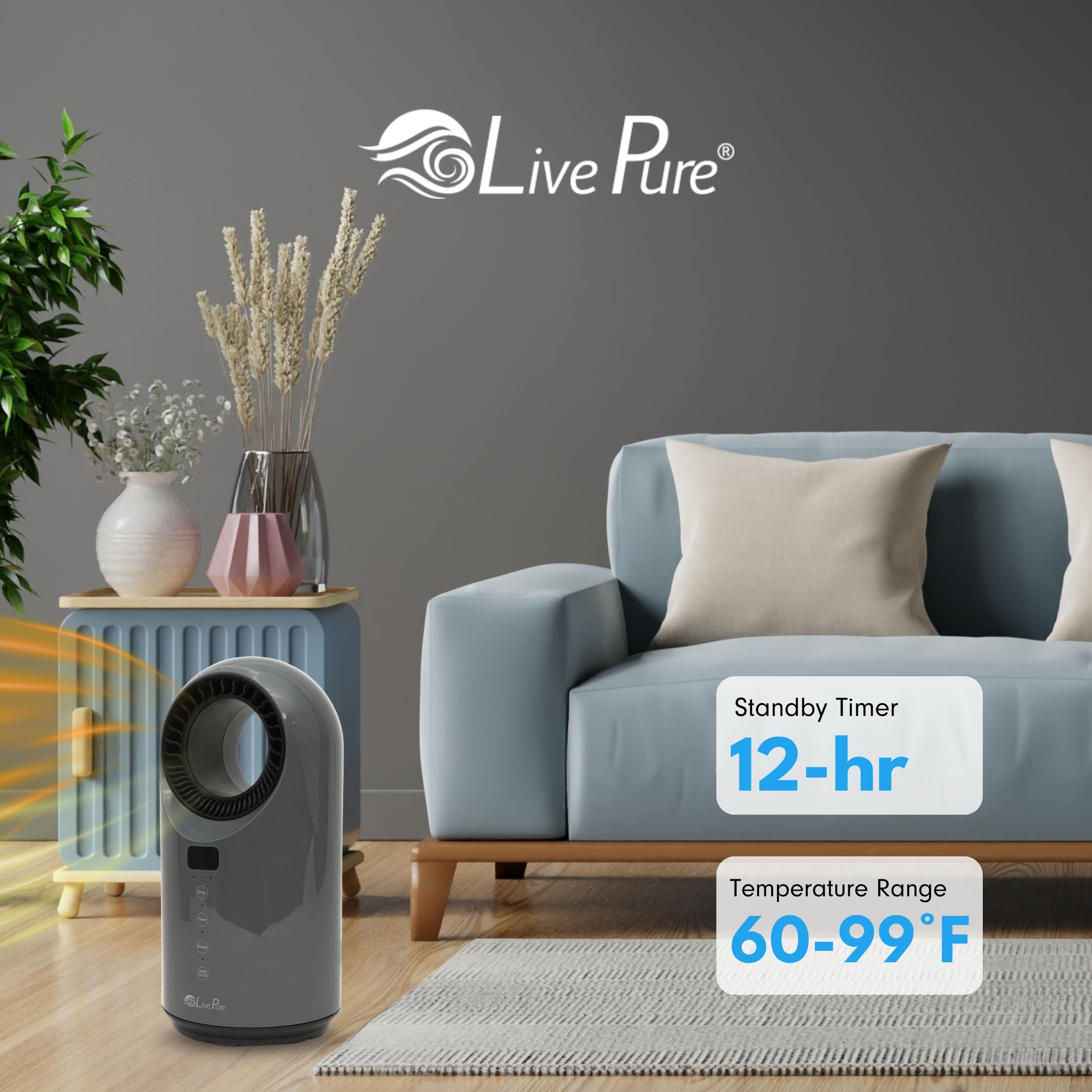 LivePure LP2200HTR-GRA Portable-Electric-Heat - View #6