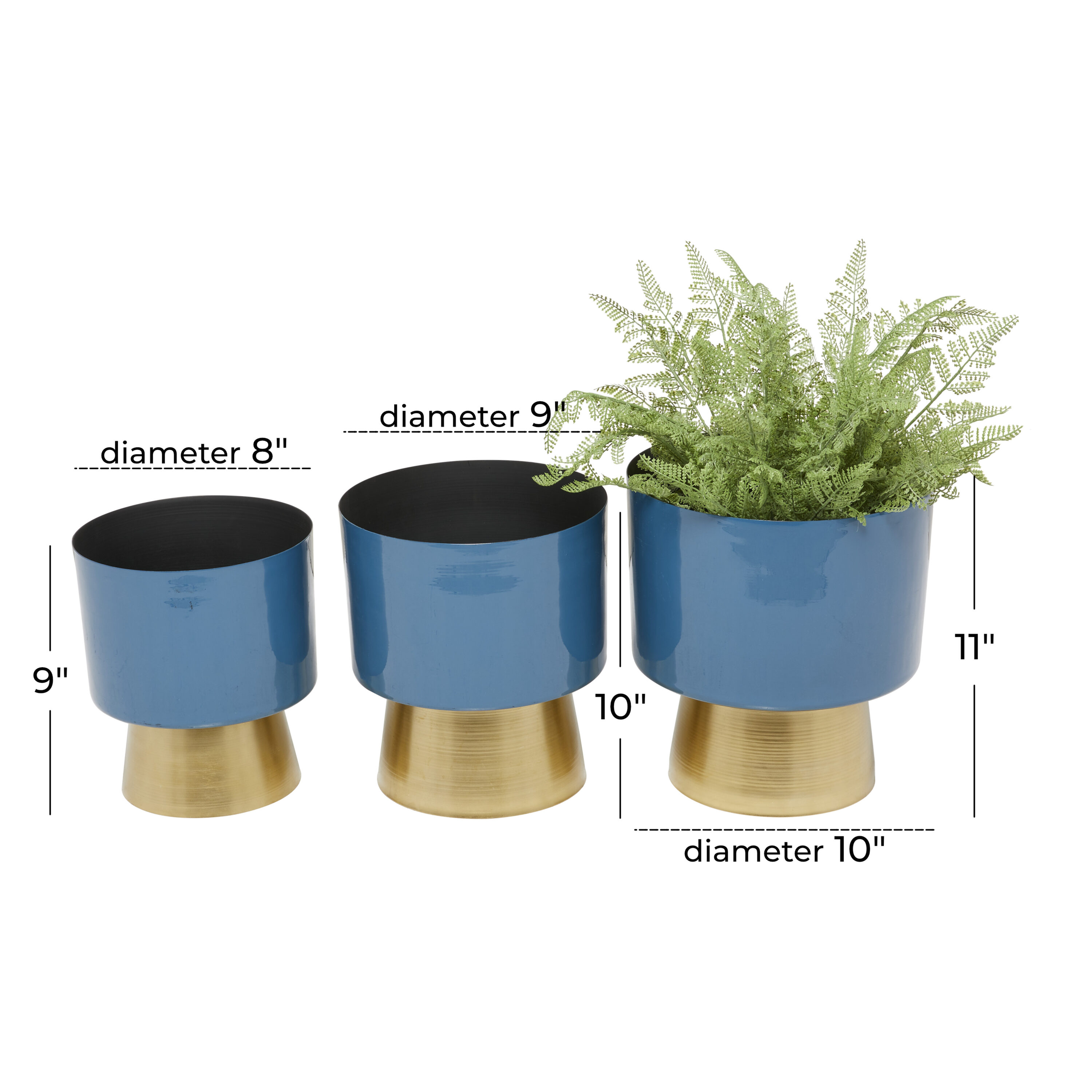 Elysian Blue & Gold Medium Metal Indoor Planter Set of 3