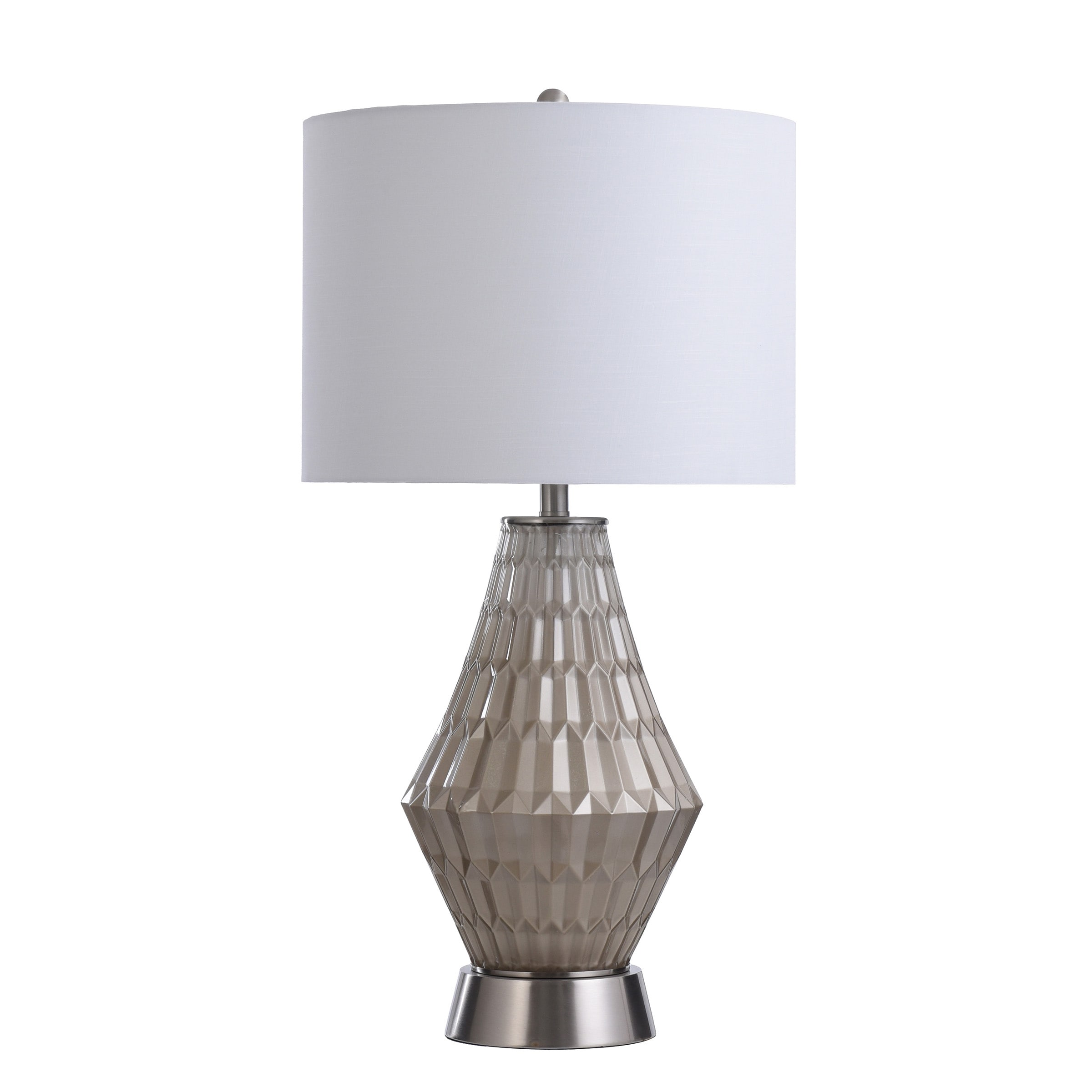 StyleCraft Home Collection L319863DS GEMMA Clear Glass with Brushed Steel Base 3-way Table Lamp with Fabric Shade