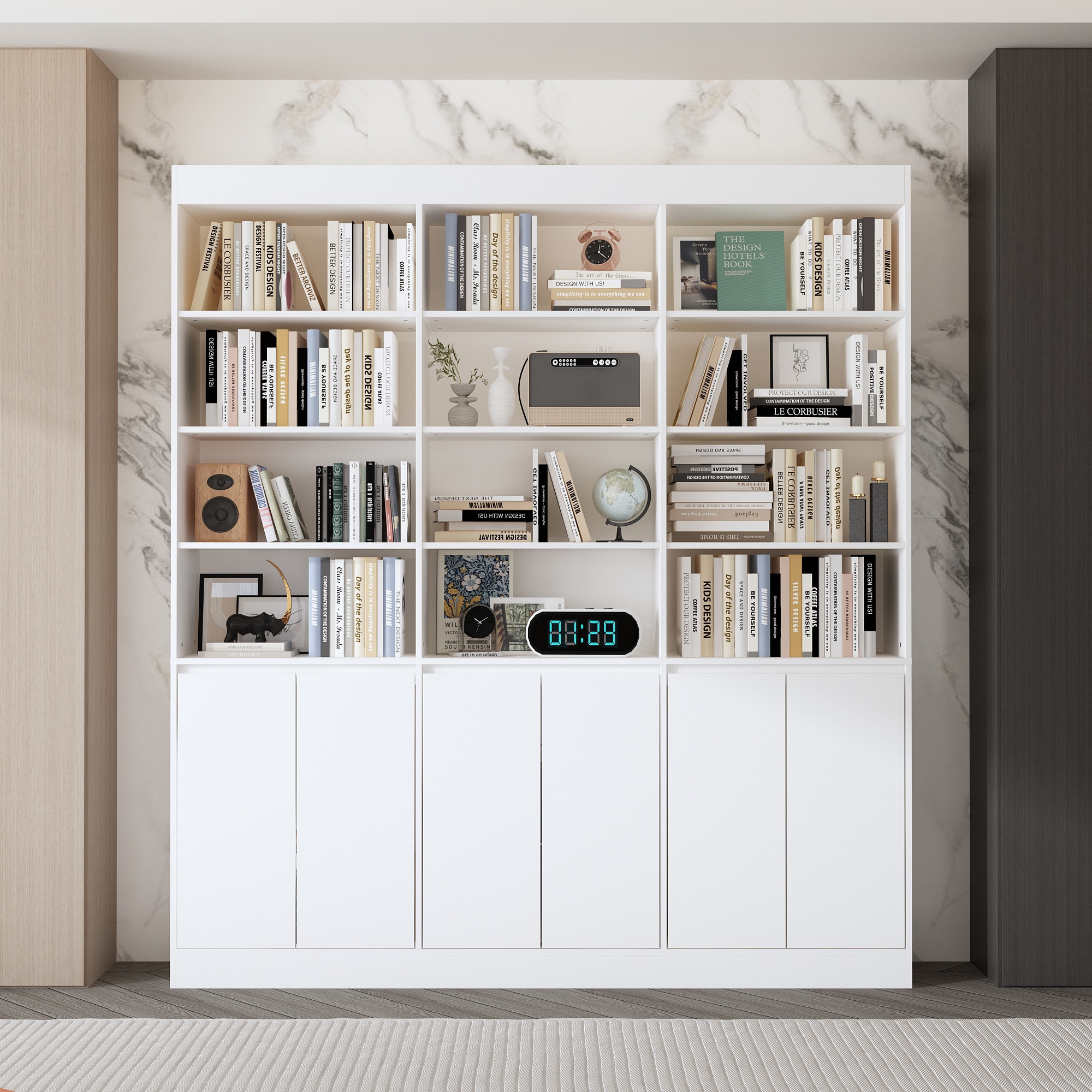 FUFU&GAGA KF210278-01+02 White MDF 4 -Shelf Oversized set Bookcase with Doors ( 70.9-in W x 78.7-in H x 12-in D ) Finished