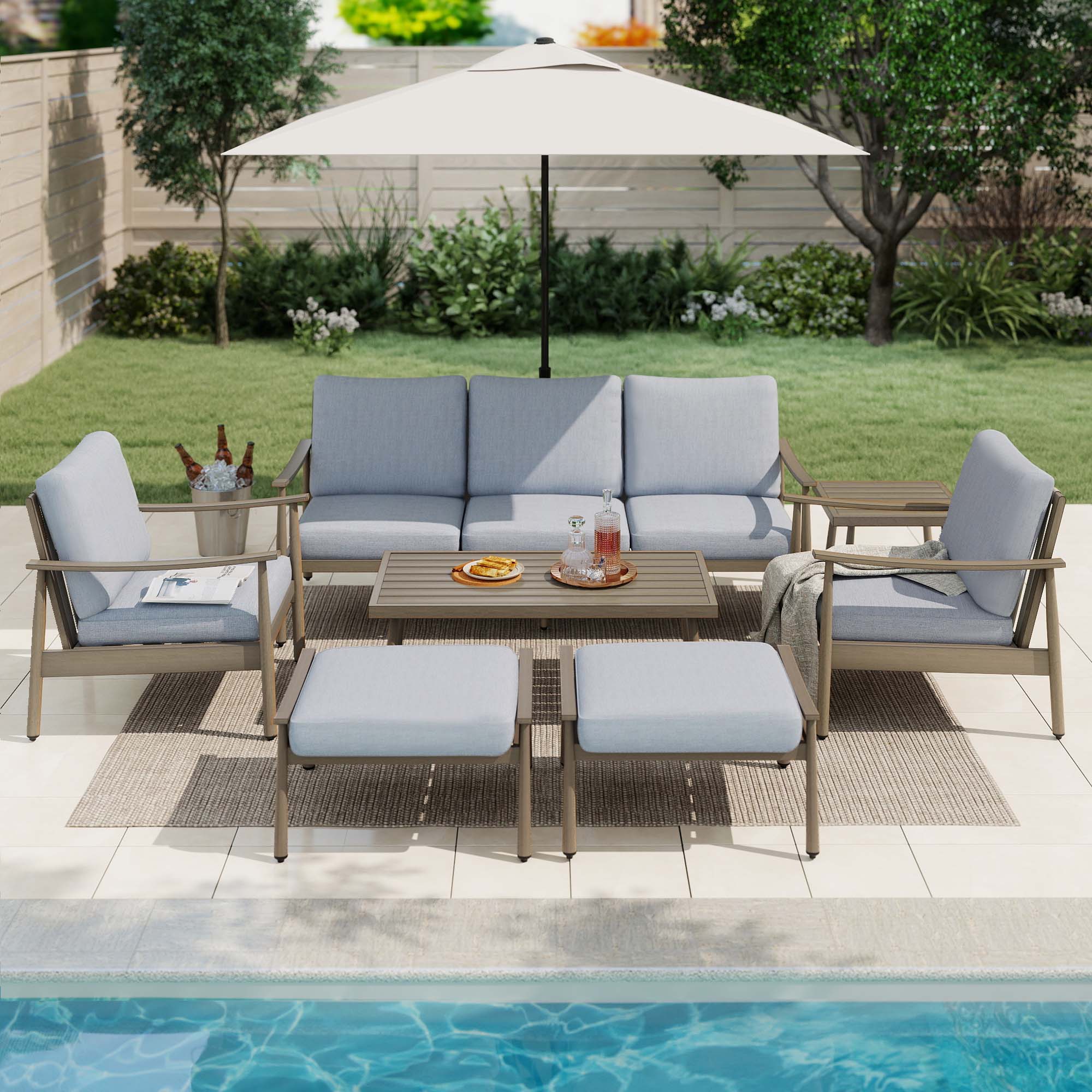  EL-SF7-ZL-B1-WL3 7 -Piece Patio Sofa Conversation Set with Blue Cushions