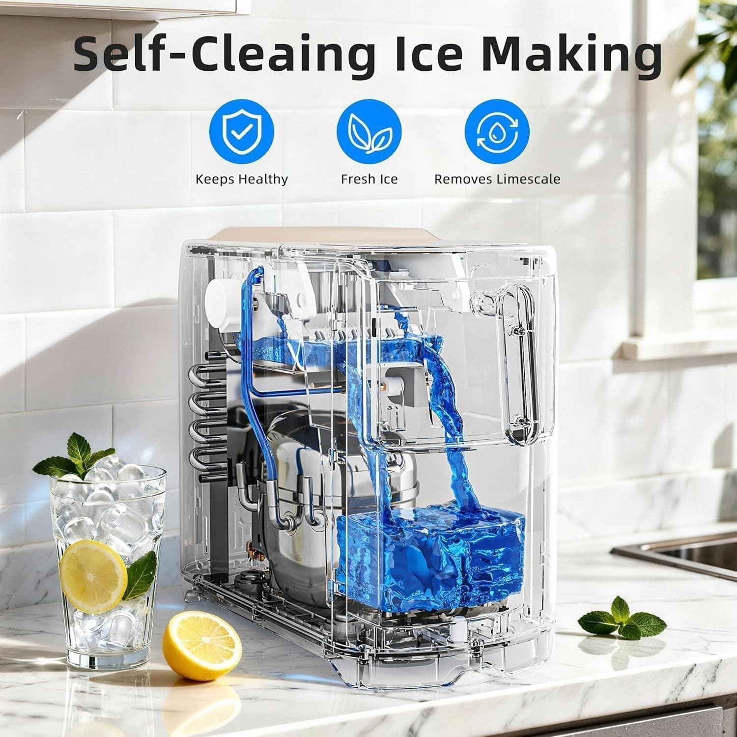 Yaobaolo 2 Pack Countertop Ice Maker 18Lbs/24H Self-Cleaning Portable ...