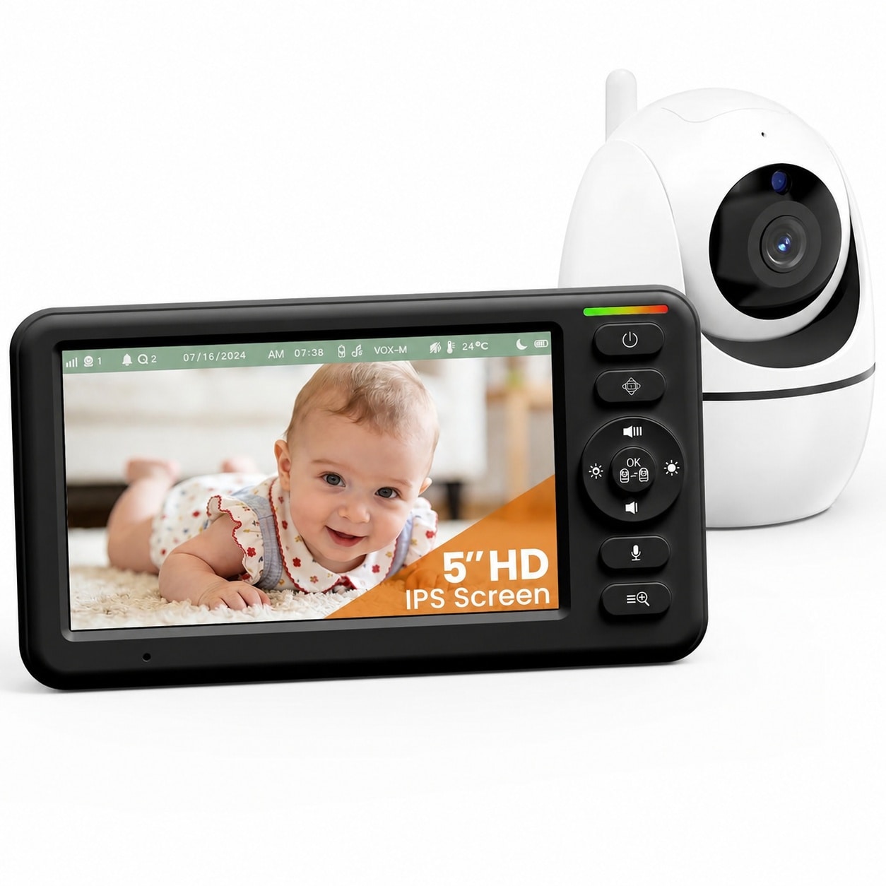 AOIZGMY  Baby Monitor with Remote Pan Tilt Zoom Camera Large LCD Display Night Vision Two Way Talk Room Temperature Lullabies 960ft Range