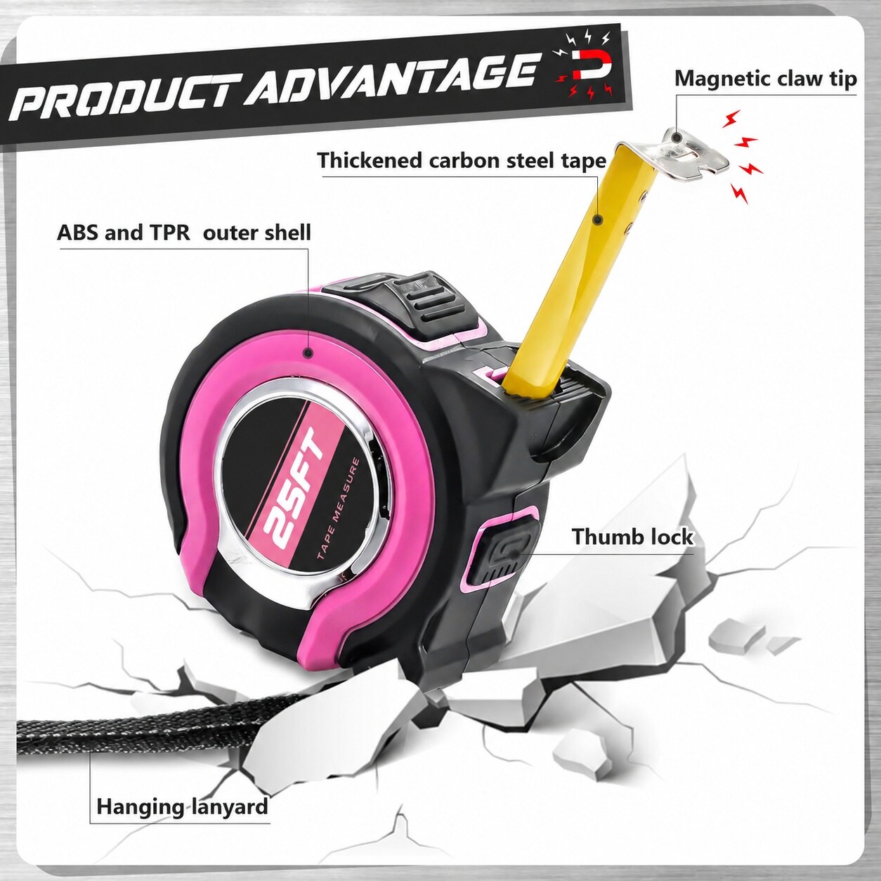SenQWFa Pink Tape Measure Set 2 Pieces Retractable 25 ft Length 1 inch ...