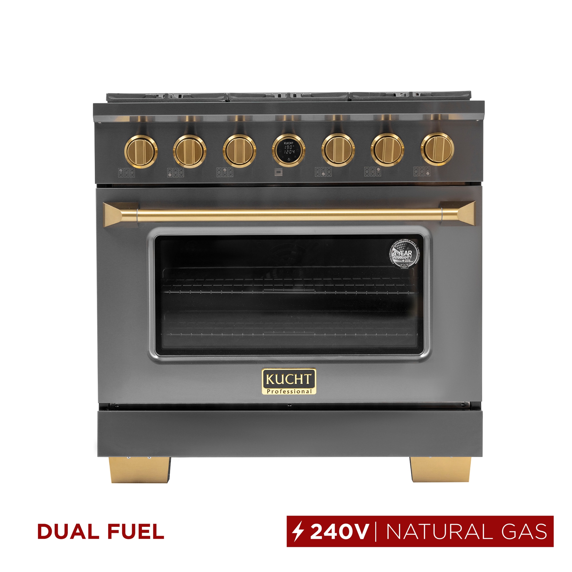 Kucht KXD36 36-in Deep recessed 6 burners Convection Oven Freestanding Dual Fuel Range ( Titanium Stainless Steel )