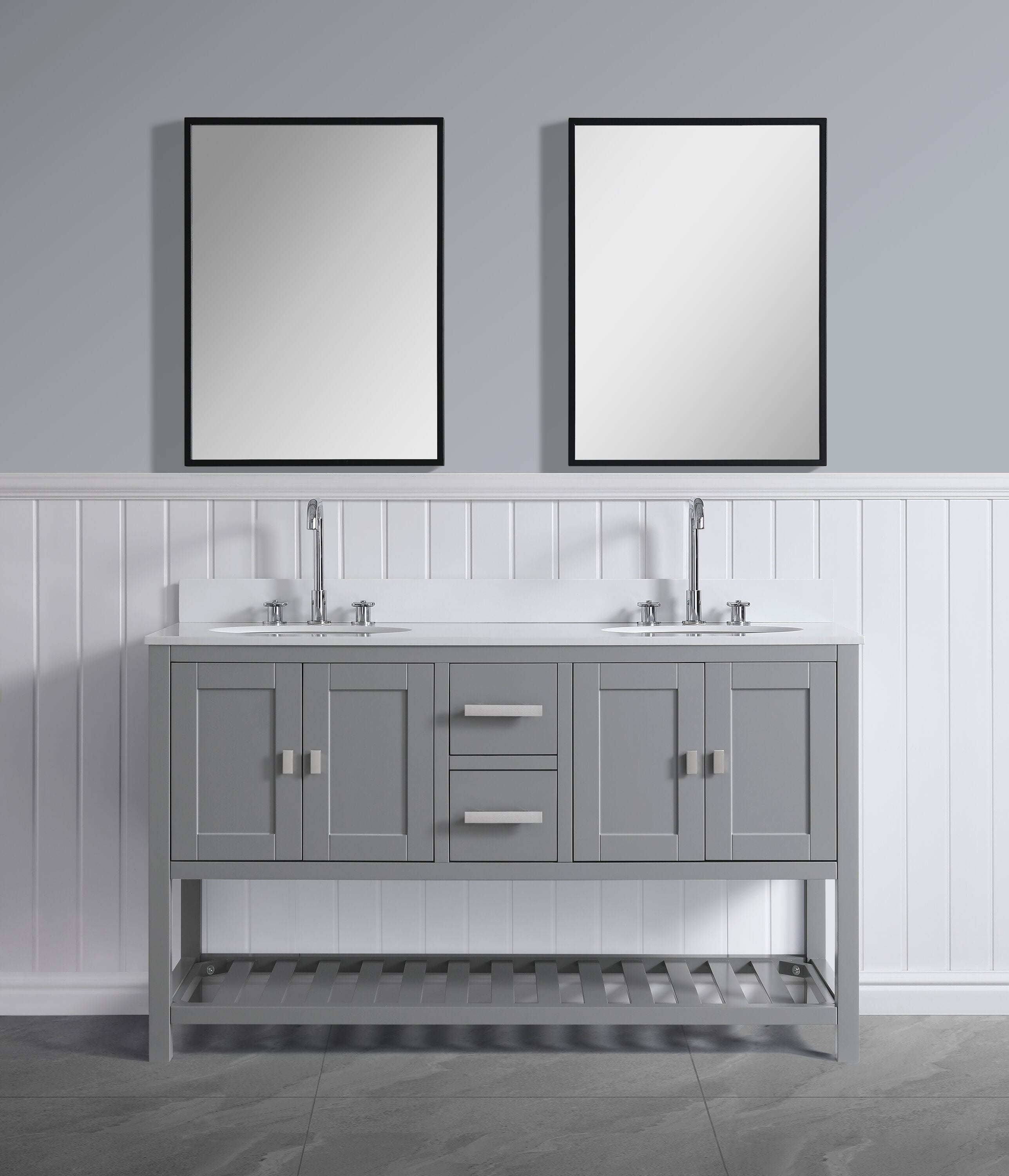 Design Element DEC055-60-GY-CB Monaco 60-in Grey Bathroom Vanity Base Cabinet without Top