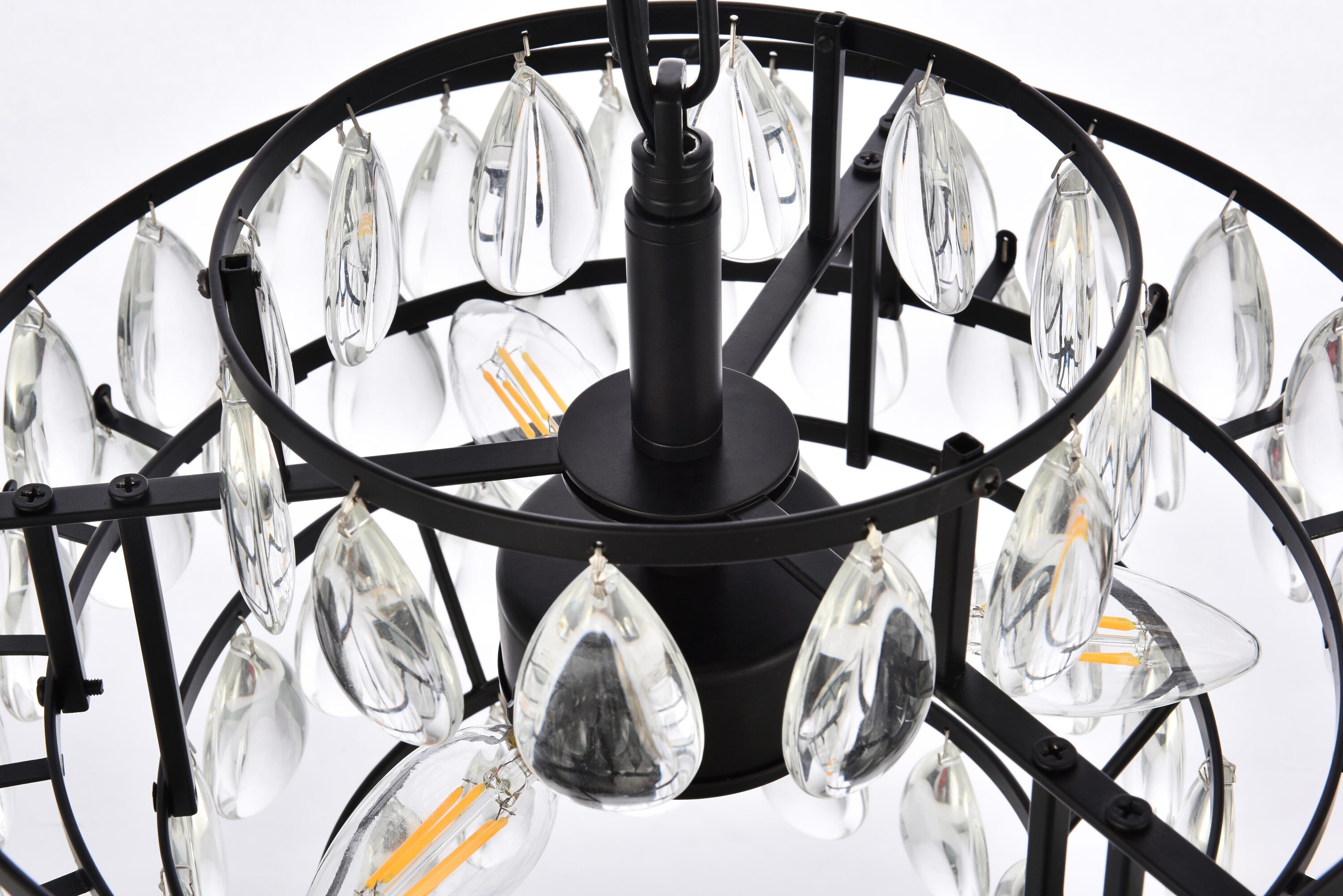Mila Black Iron and Crystal Pendant Light with Adjustable Chain