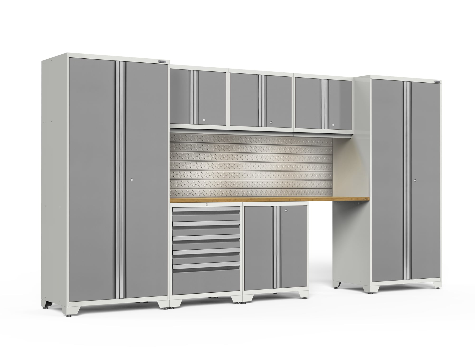 NewAge Products 58804 156-in W x 84.75-in H x 24-in D 7 -Cabinets Steel Platinum Garage Storage System