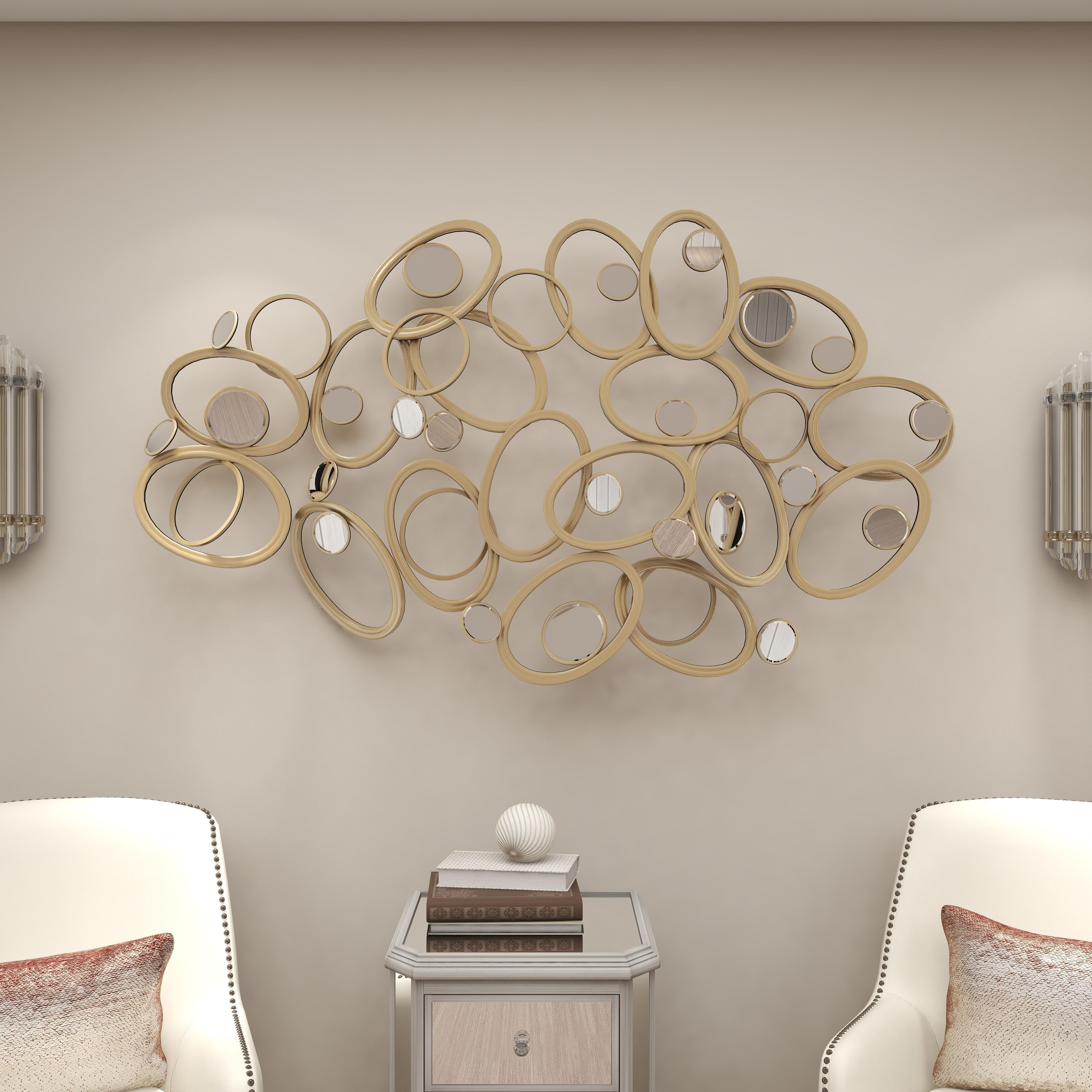 Grayson Lane 50248 60-Inches W x 33-Inches H Metal Geometric with Round Mirror Accents Abstract Wall sculpture