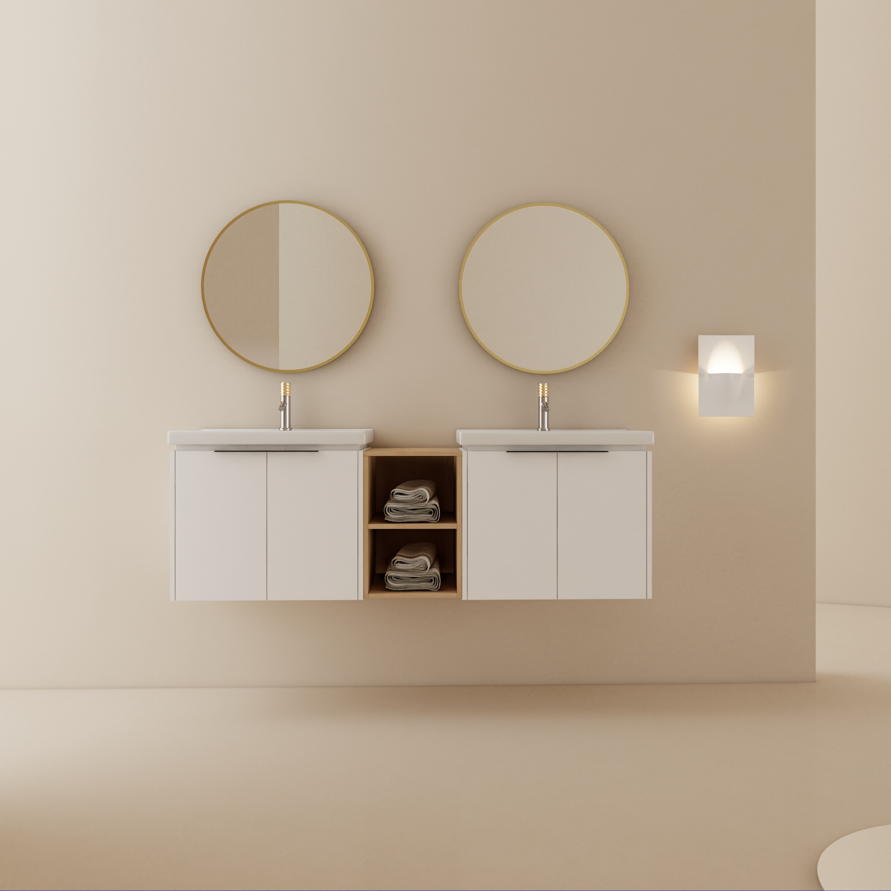 Forclover QNM-0836-WSG Floating Soft-Closing 48-in White Oak Single sink Floating Bathroom Vanity with White Acrylic Top