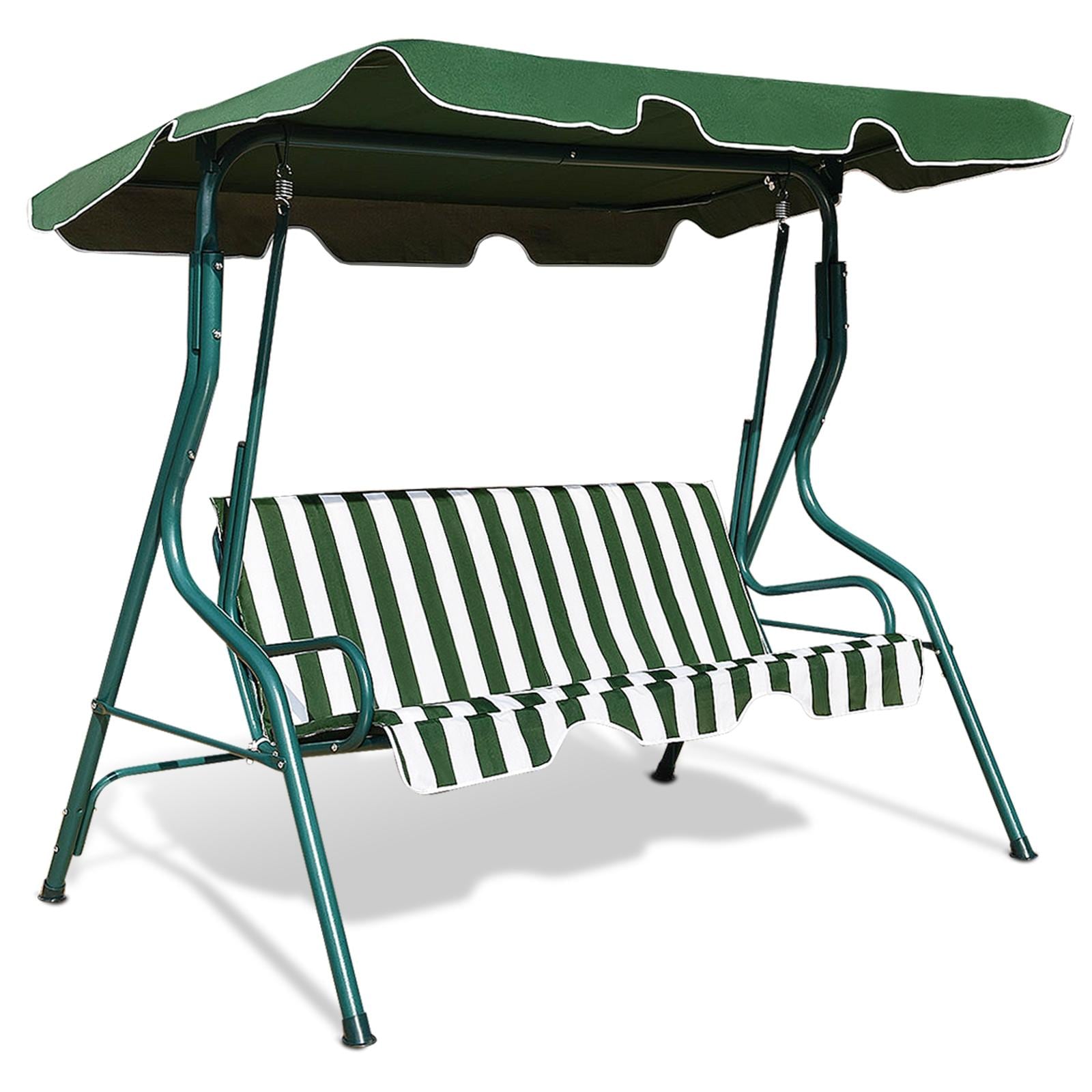 BABOOM BOM-70491GN-CO Patio Canopy Swing 3 -person Green and White Steel Outdoor Swing