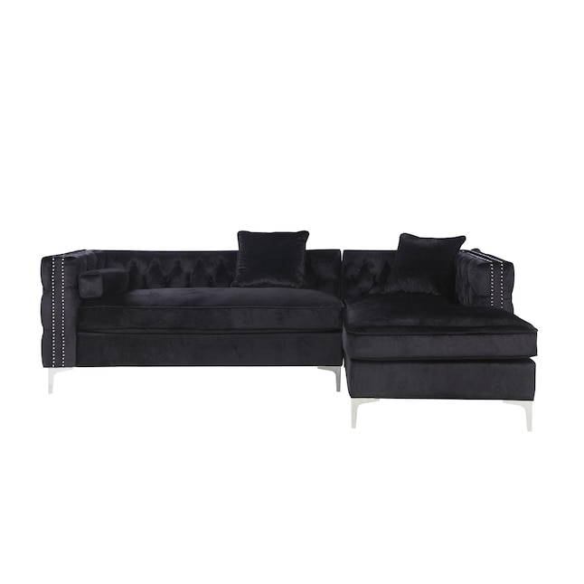 Da Vinci Modern Black Velvet Sectional, Black Velvet Sofa With Chaise