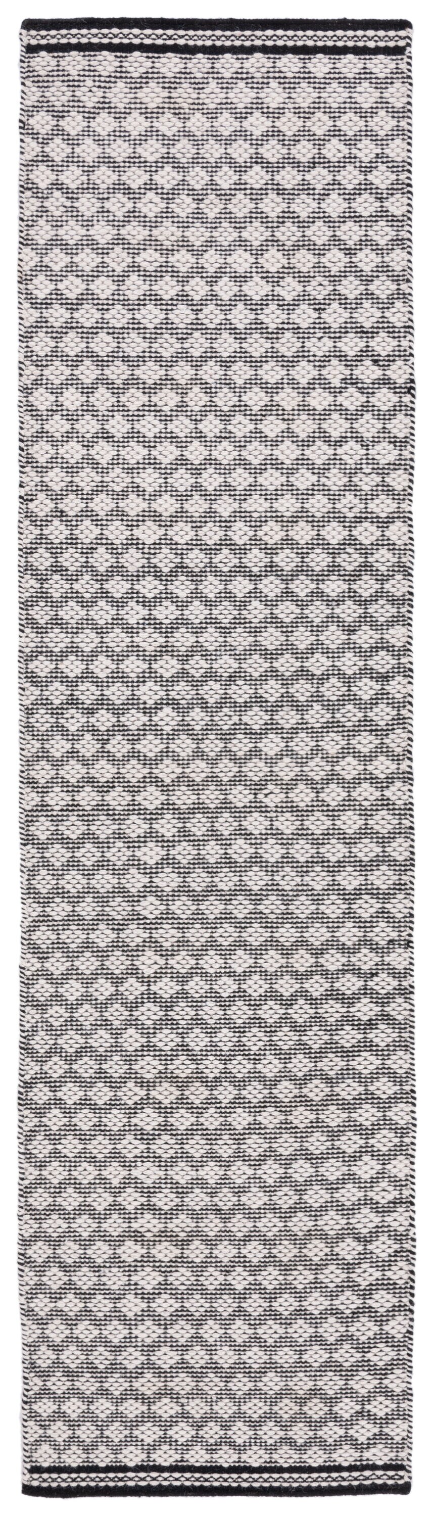 Black and White Handmade Wool Kilim Runner Rug
