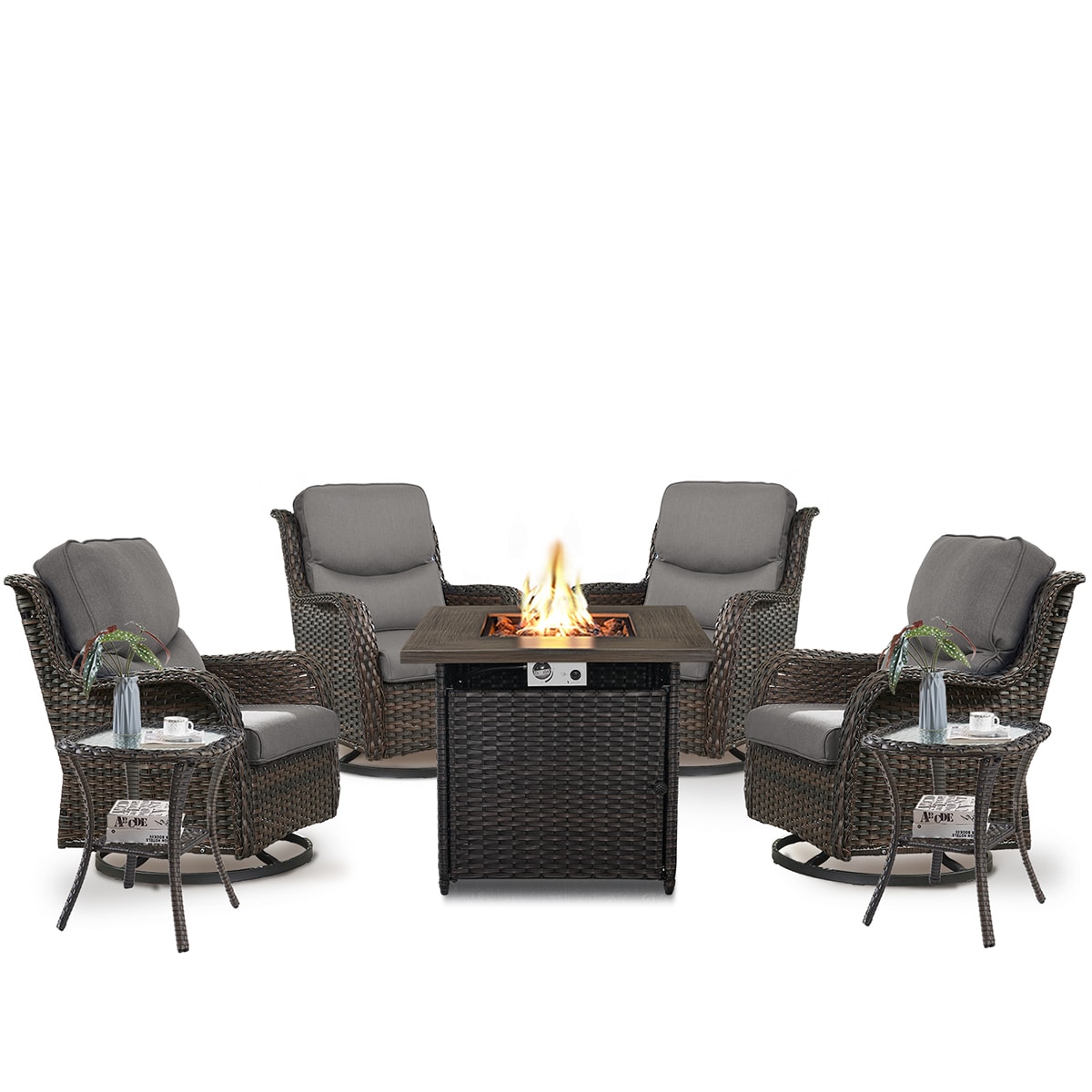 Rilyson FS098035XLX2-3 CAROLINA 7 -Piece Woven Patio Conversation Set with Gray Cushions