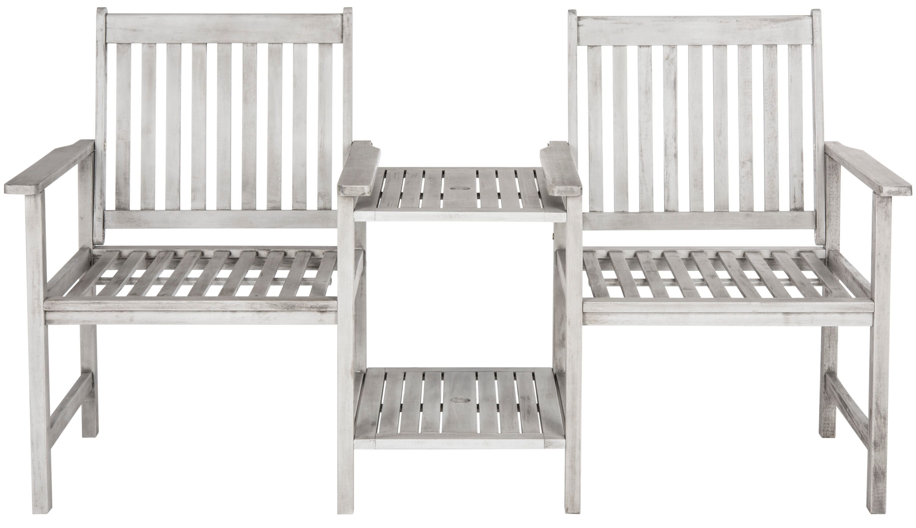 Gray Acacia Twin Seat Bench with Umbrella Table