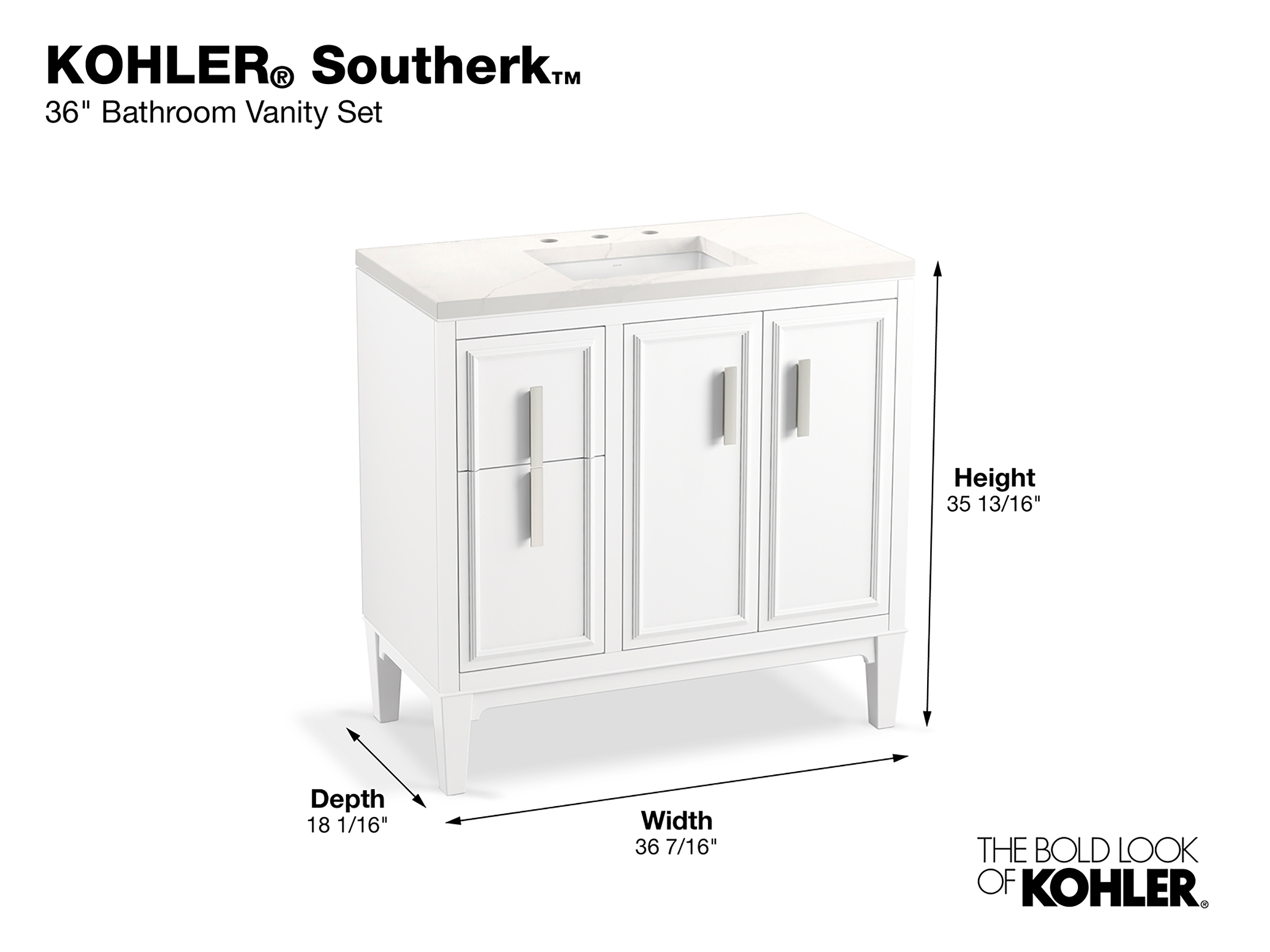 Southerk 36-Inch White Freestanding Bathroom Vanity Set with Quartz Top