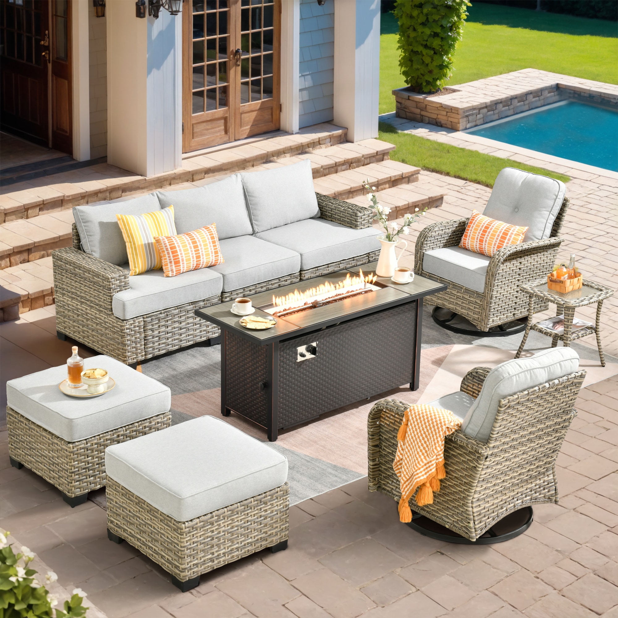Caodoc L5-GYMTBS8400-1 Dark gray Rattan Outdoor Sectional with Light gray Cushions and Wicker Frame