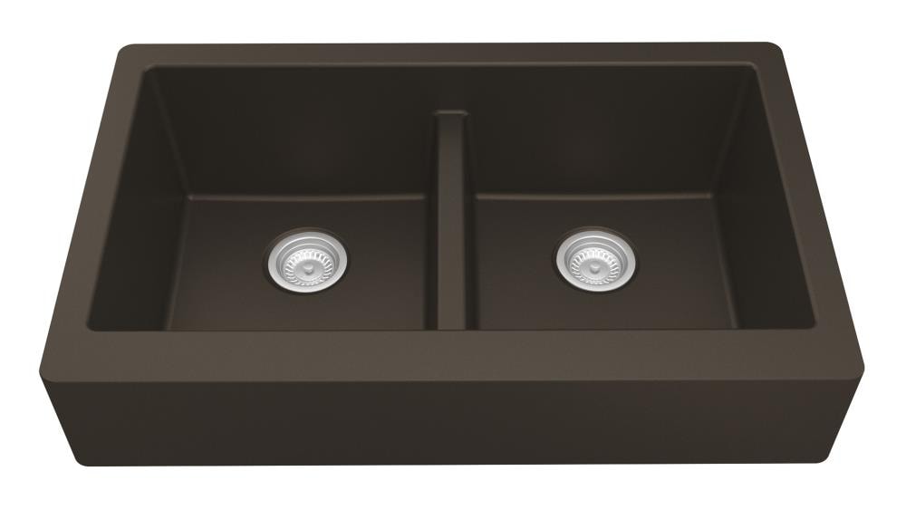 Brown Quartz Composite Farmhouse Double Bowl Kitchen Sink