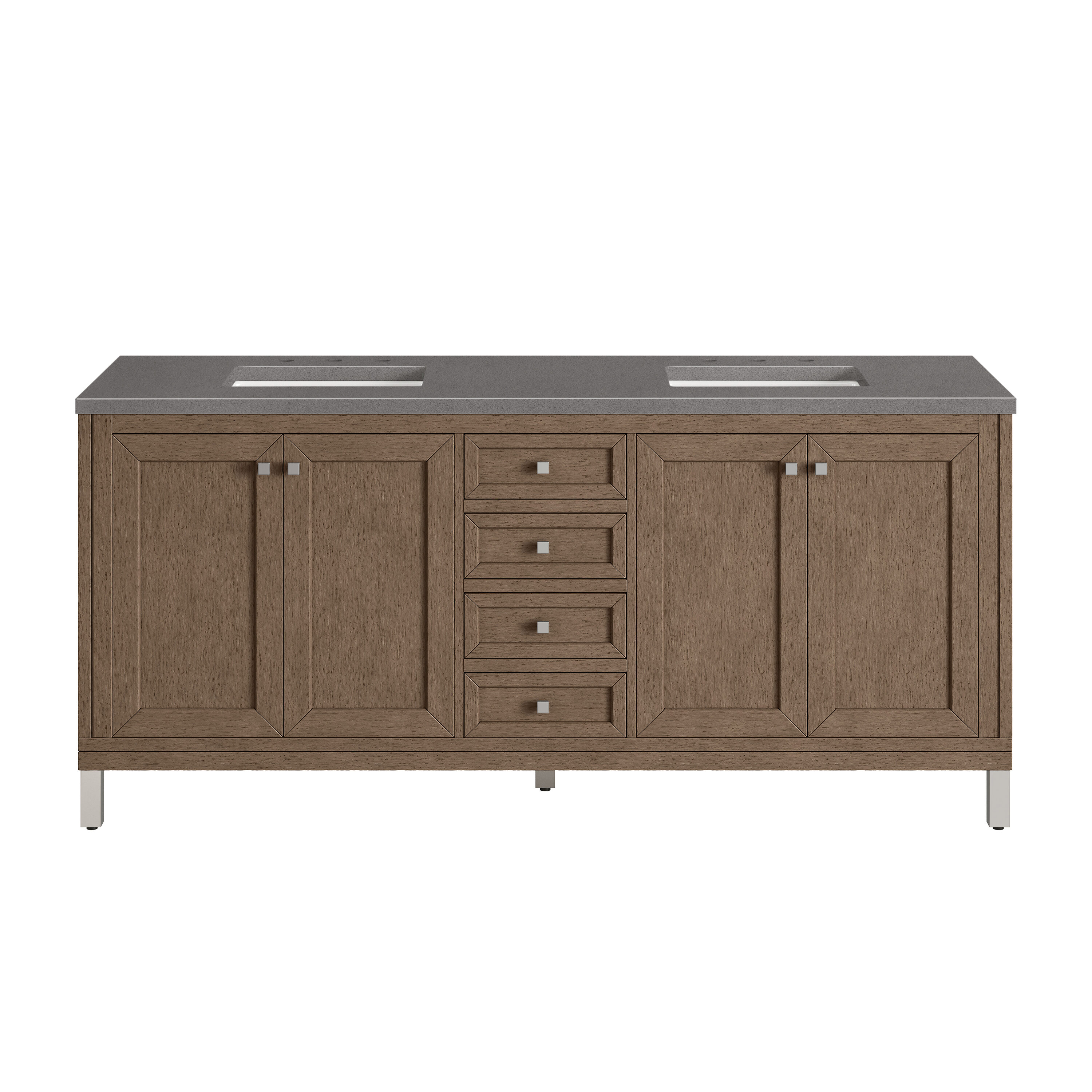 James Martin Vanities 305-V72-WWW-3GEX Whitewashed Walnut 72-in Brown Undermount Double Sink Bathroom Vanity with Grey Expo Quartz Top
