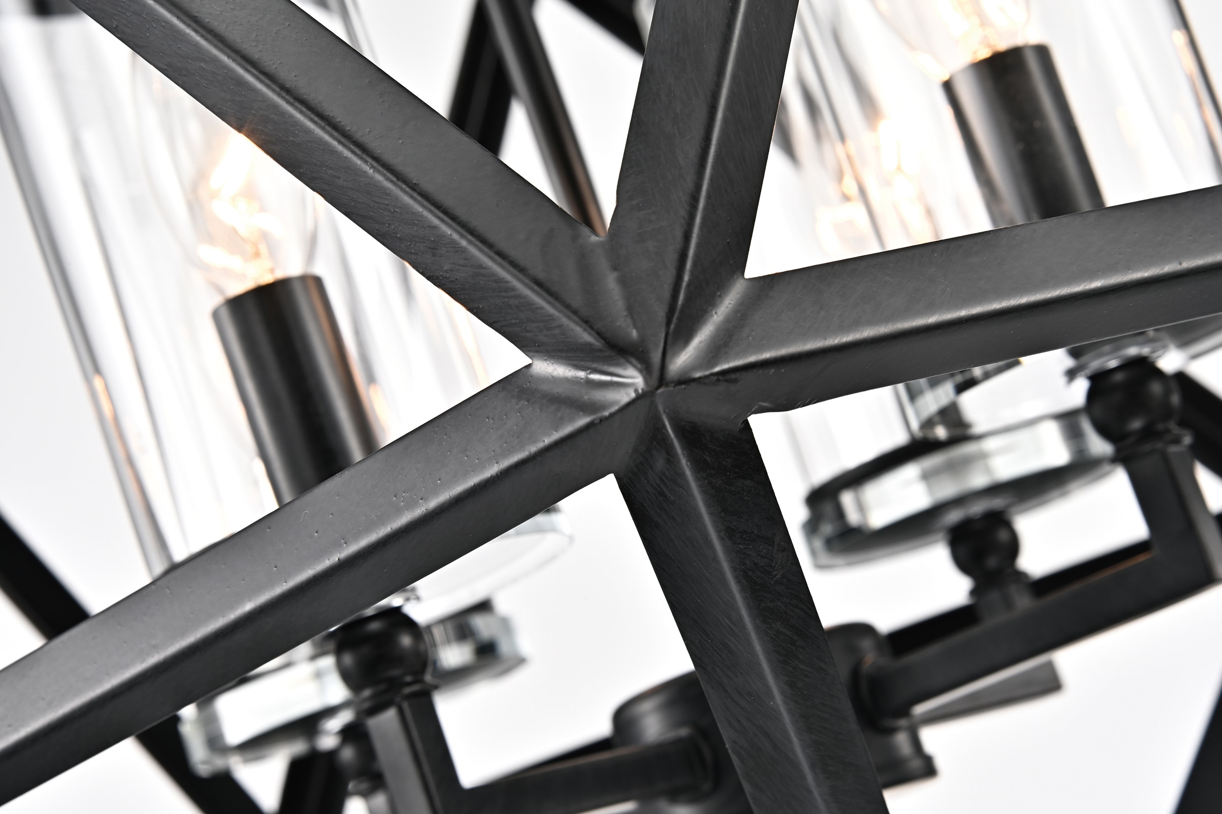 Antique Black Geometric Cage Chandelier with Glass Shades